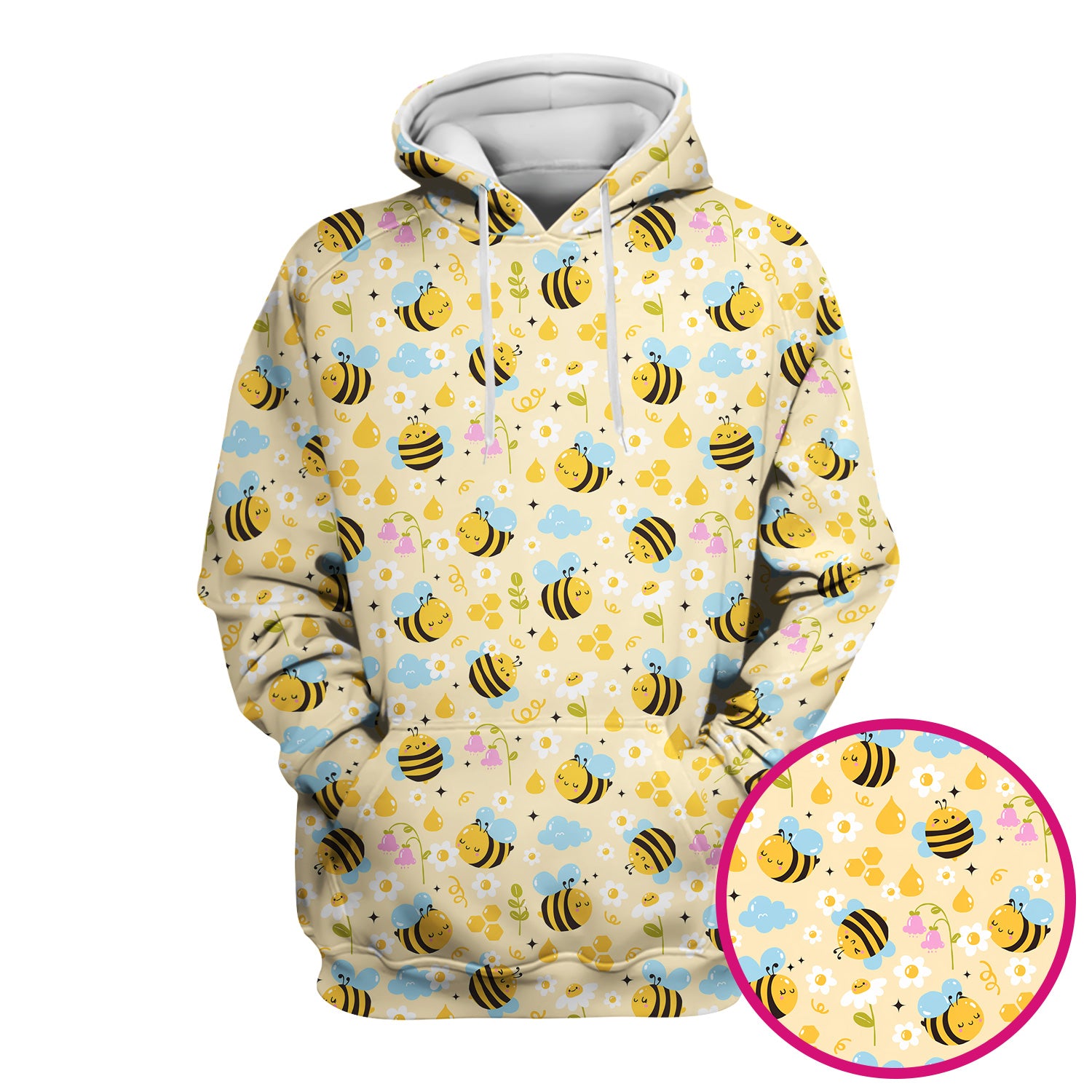 Honey Bee Flower Cloud Pattern Scrub Top, Breathable Fabrics Nursing Uniform