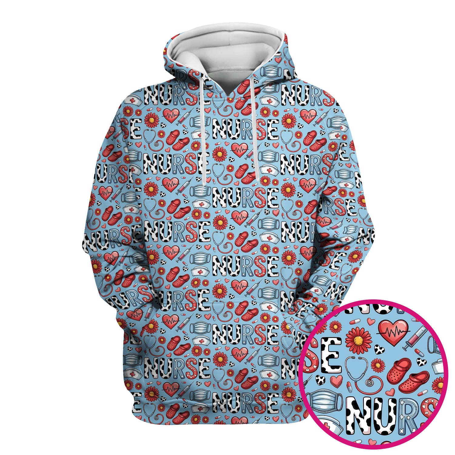 Cute Nurse Medical Icon Pattern Scrub Top, Comfortable Scrubs for Nurses