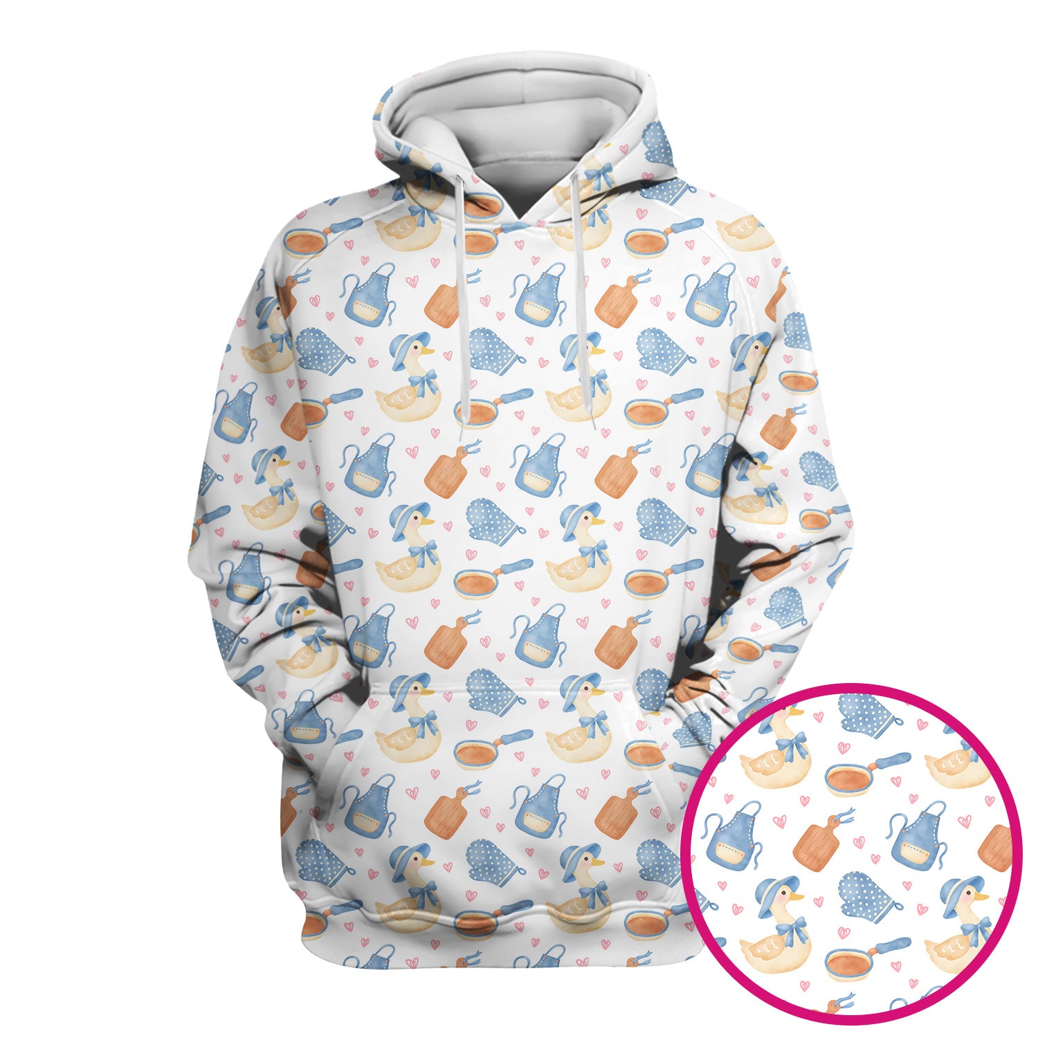 Duck Apron Kitchen Utensil Heart Pattern Scrub Top, Comfortable Scrubs for Nurses