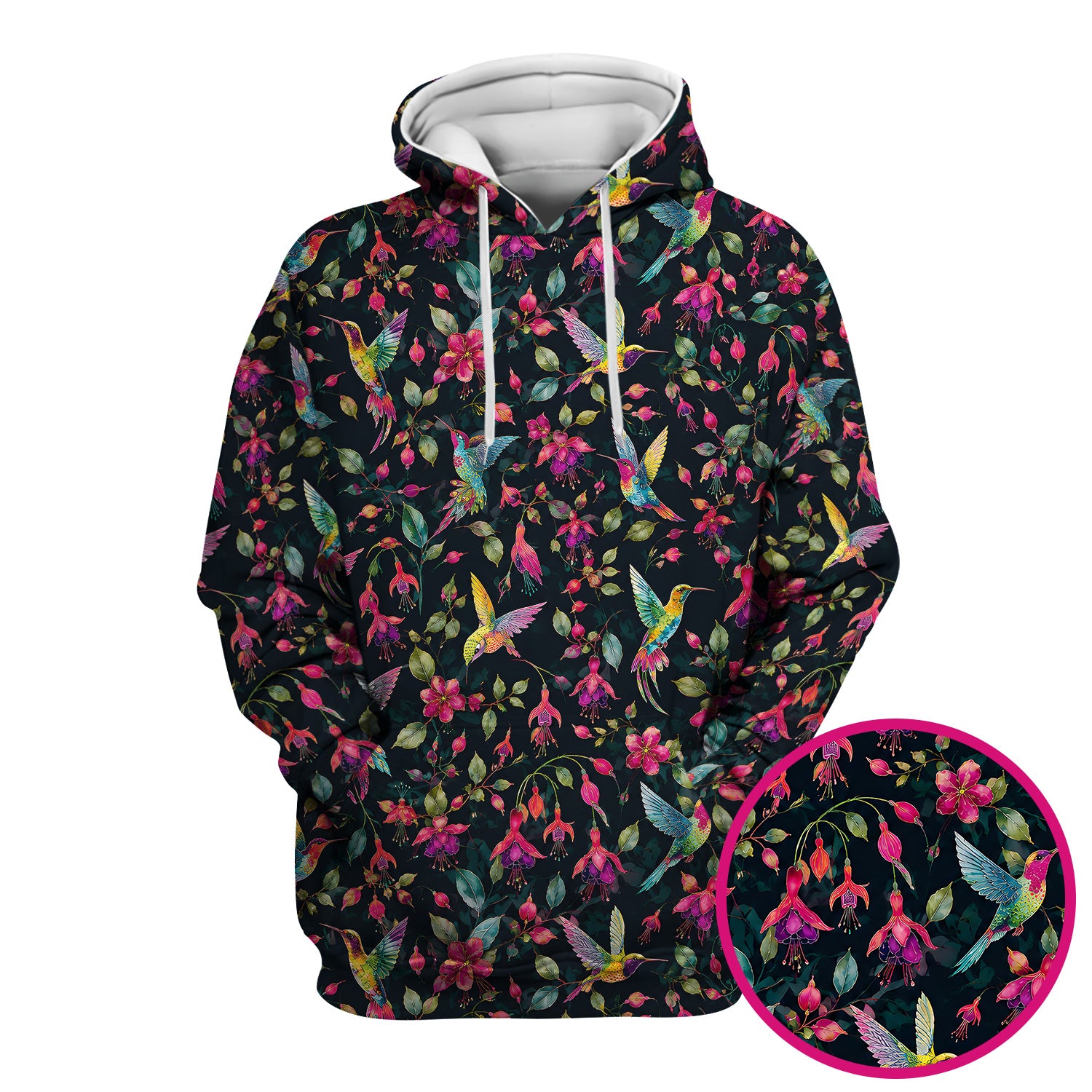 Hummingbird Fuchsia Bloom Pattern Scrub Top, Comfortable Scrubs for Nurses