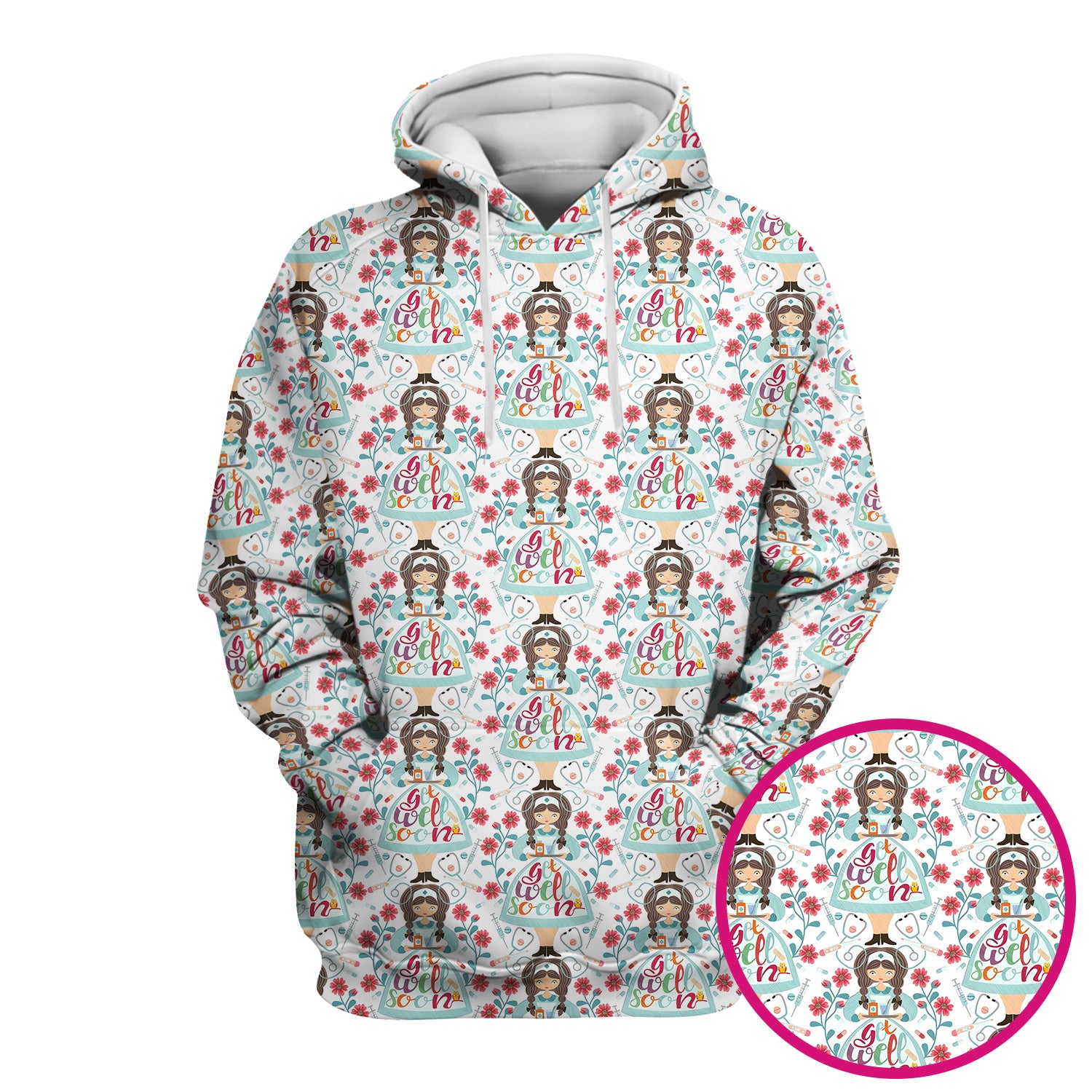 Get Well Soon Girl Floral Caring Pattern Scrub Top, Comfortable Scrubs for Nurses
