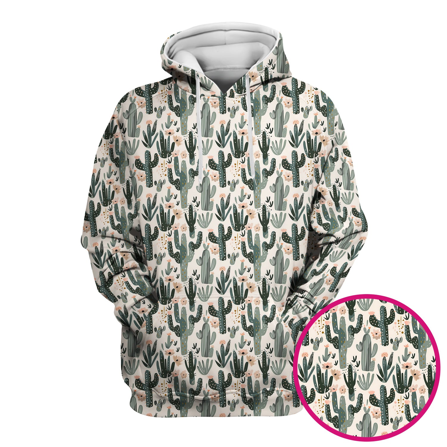 Green Cactus Desert Blossom Pattern Scrub Top, Comfortable Scrubs for Nurses