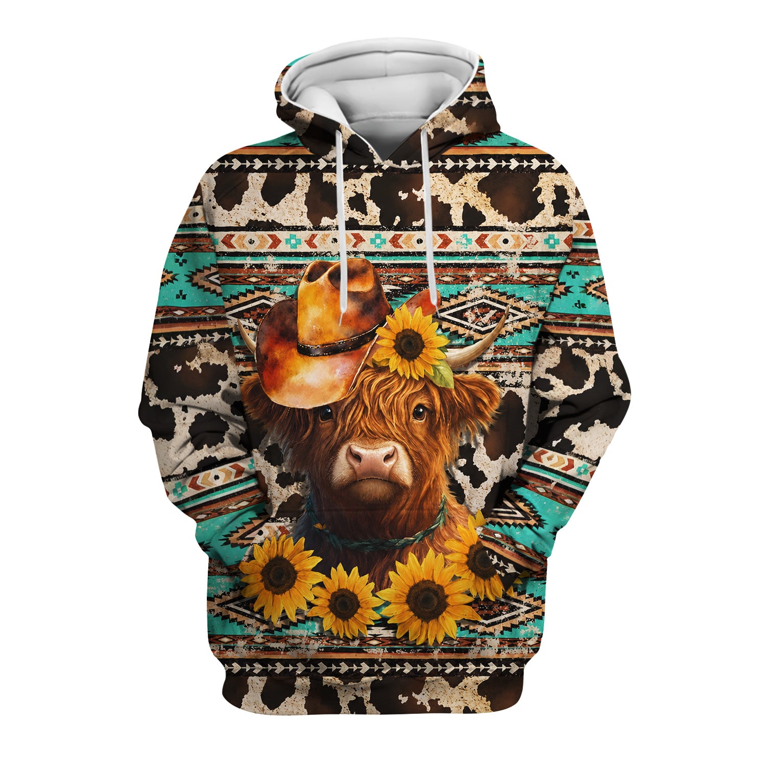 Western Highland Cow Sunflowers Print Scrub Top, Comfortable Scrubs for Nurses