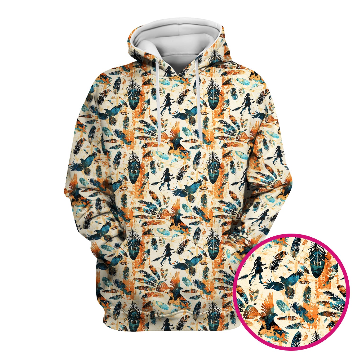 Feather Birds Tribal Print Scrub Top, Comfortable Scrubs for Nurses