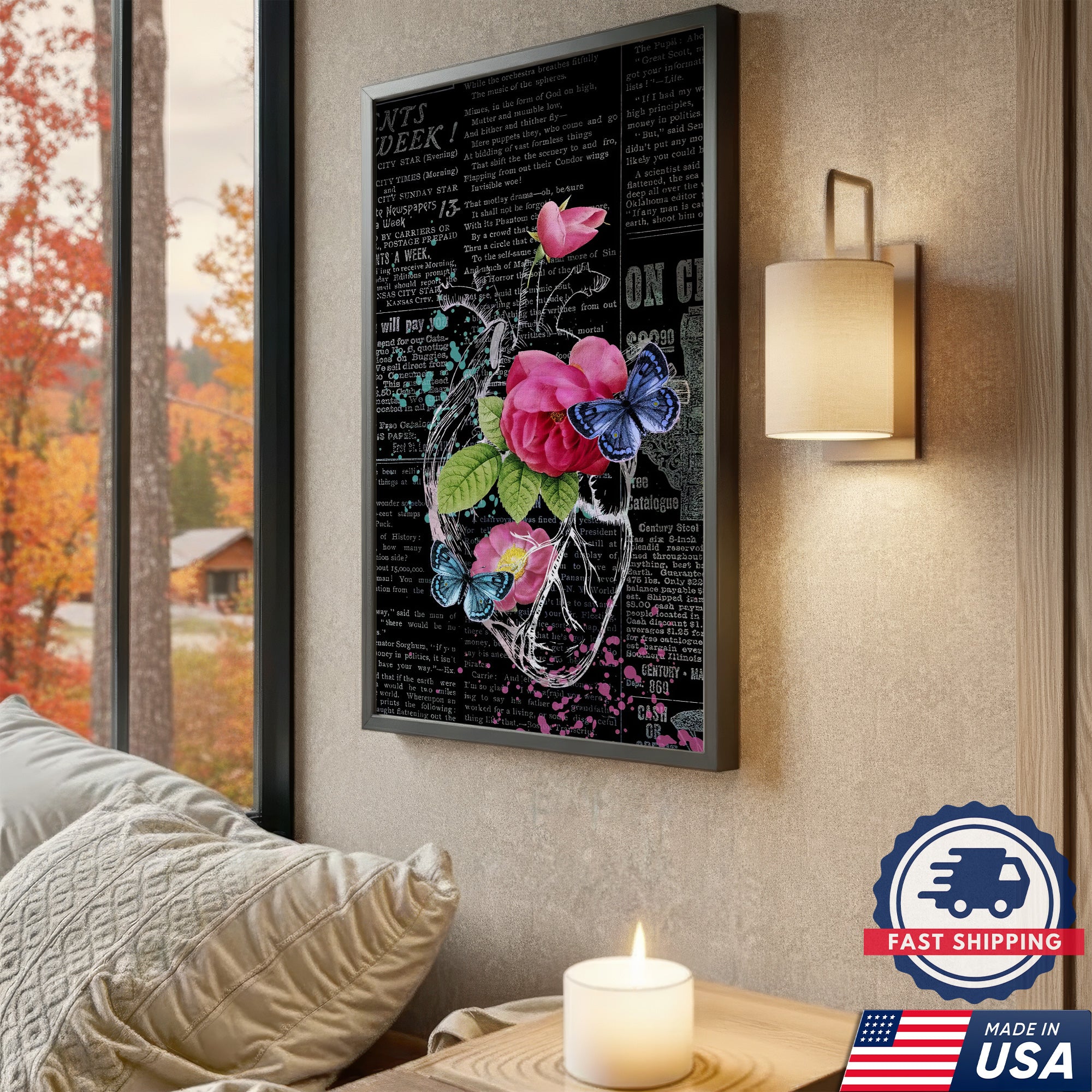 Romantic Rose and Butterfly Canvas, Vintage Newspaper Style, RN LPN CNA Healthcare Workers Gift