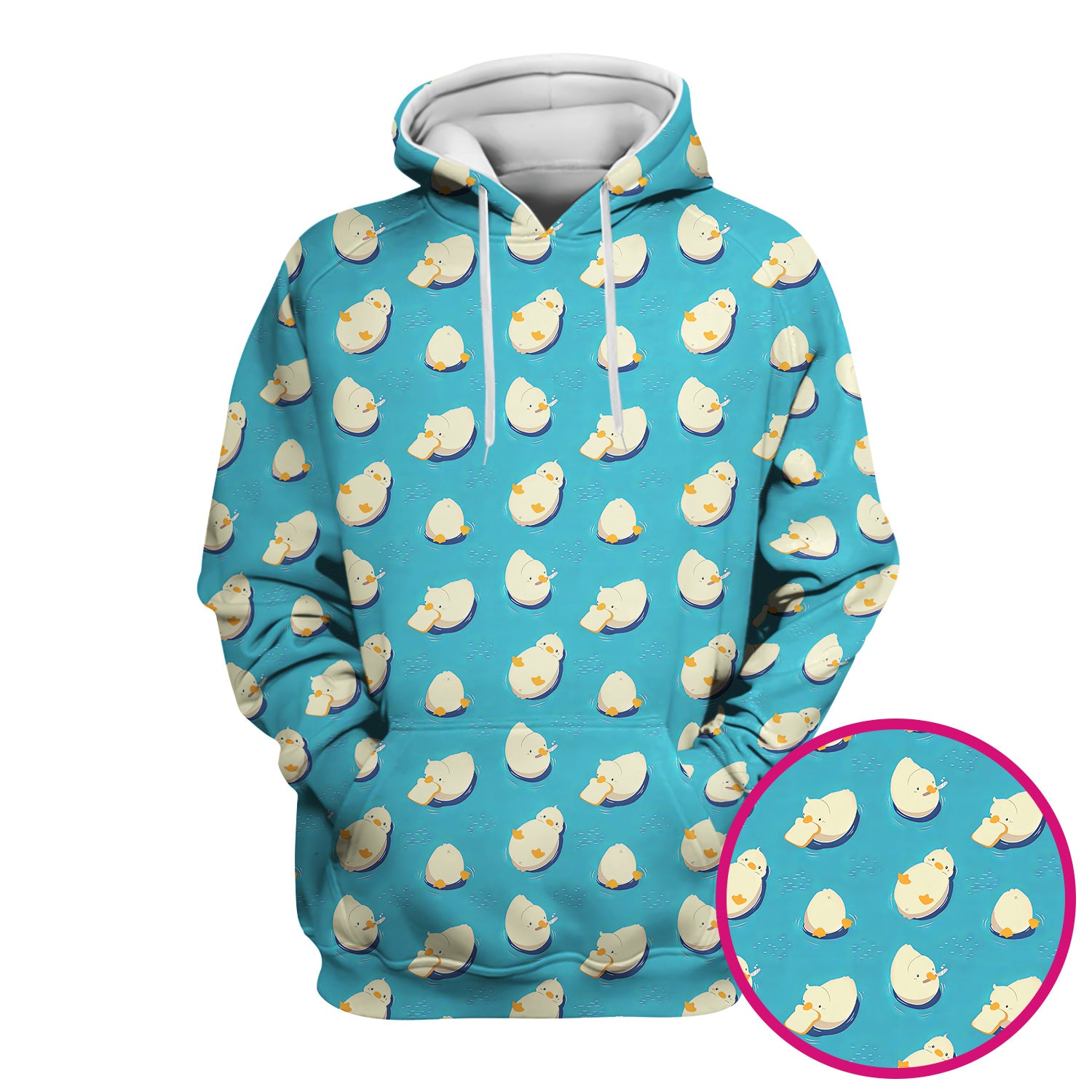 Cute Blue Duck Pond Pattern Scrub Top, Comfortable Scrubs For Nurses