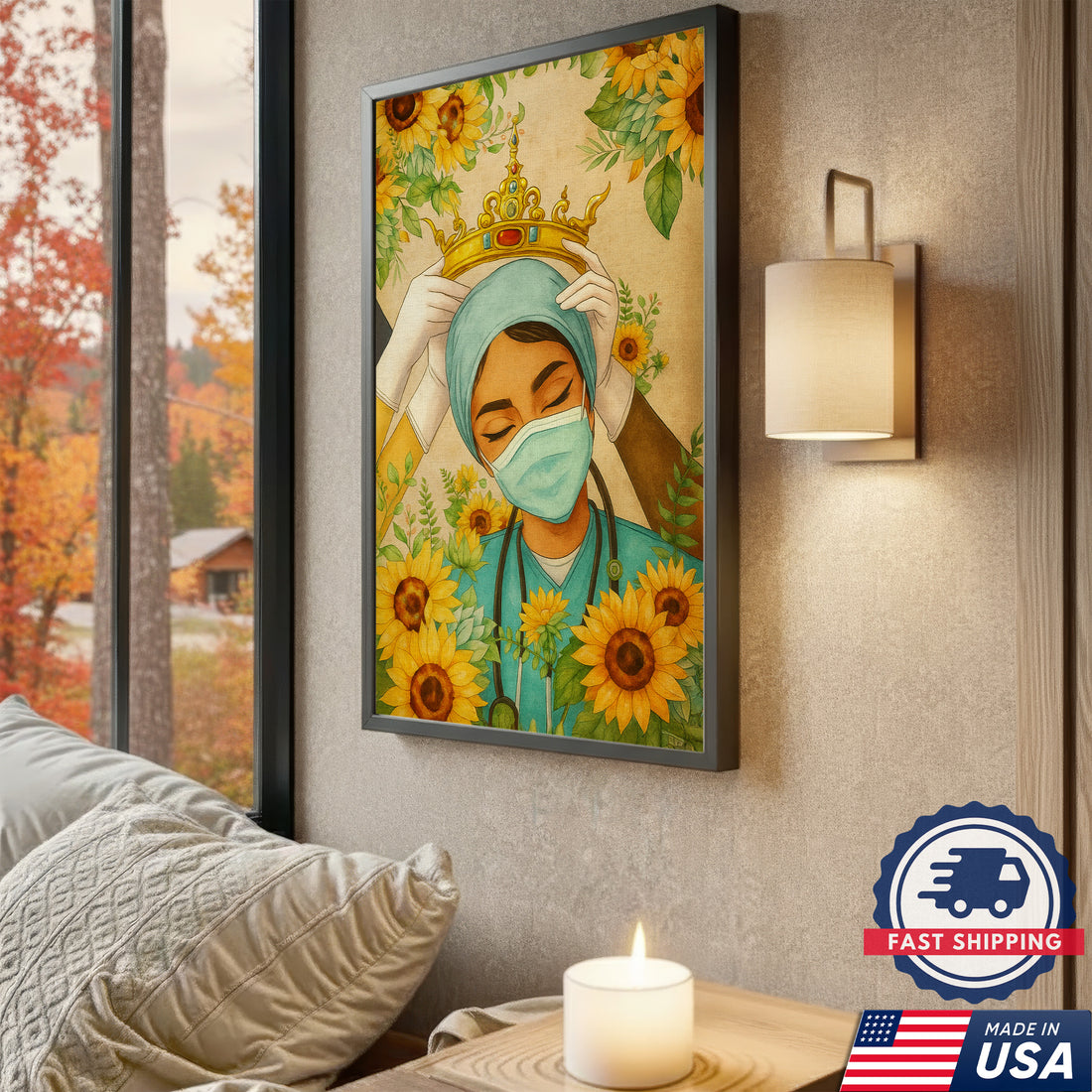 Nurse Crown Canvas Wall Art, Inspirational Healthcare Worker Gift, Sunflower Medical Office Home Decor