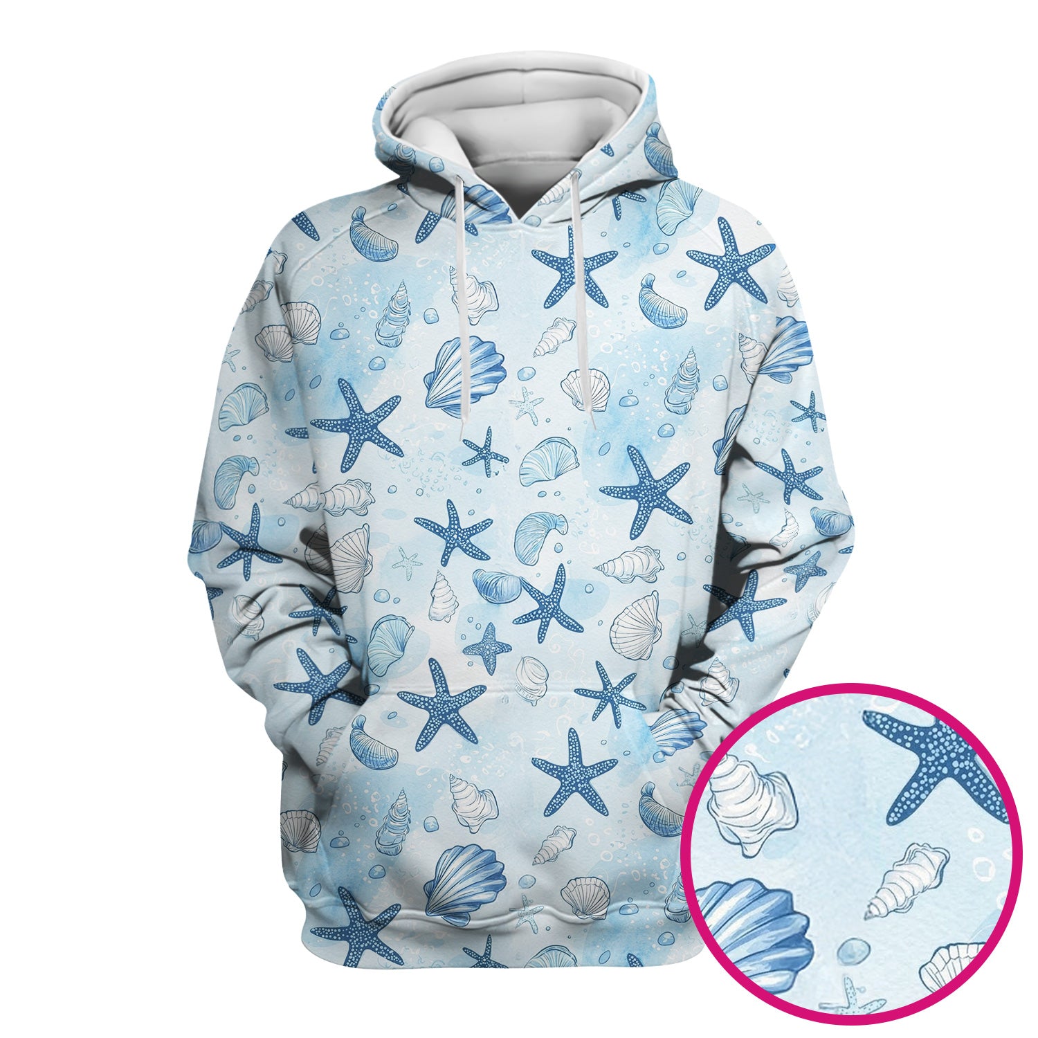 Blue Sea Shells Starfish Pattern Scrubs Top, Comfortable Scrubs for Nurses