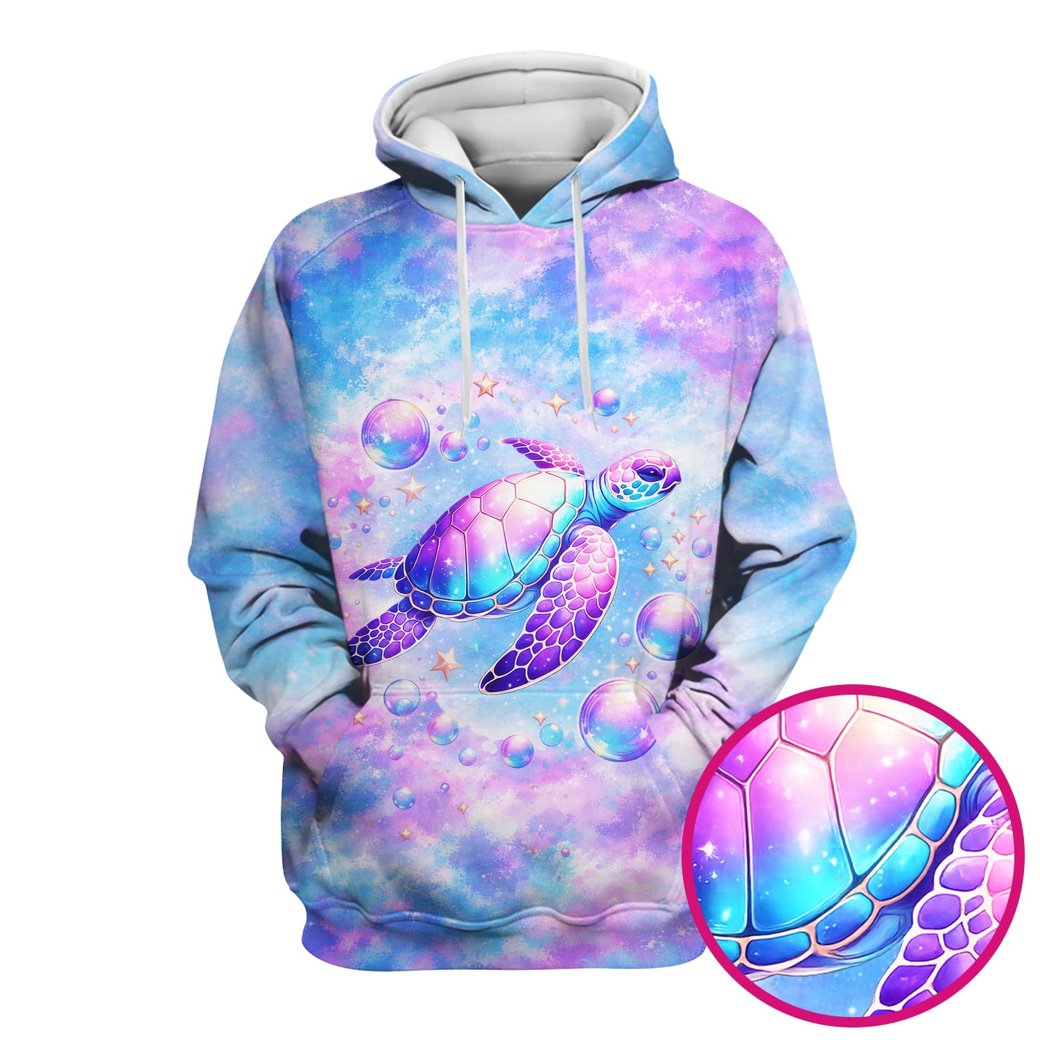 Pastel Galaxy Sea Turtle Bubble Art Scrub Top, Breathable Fabrics Nursing Uniform