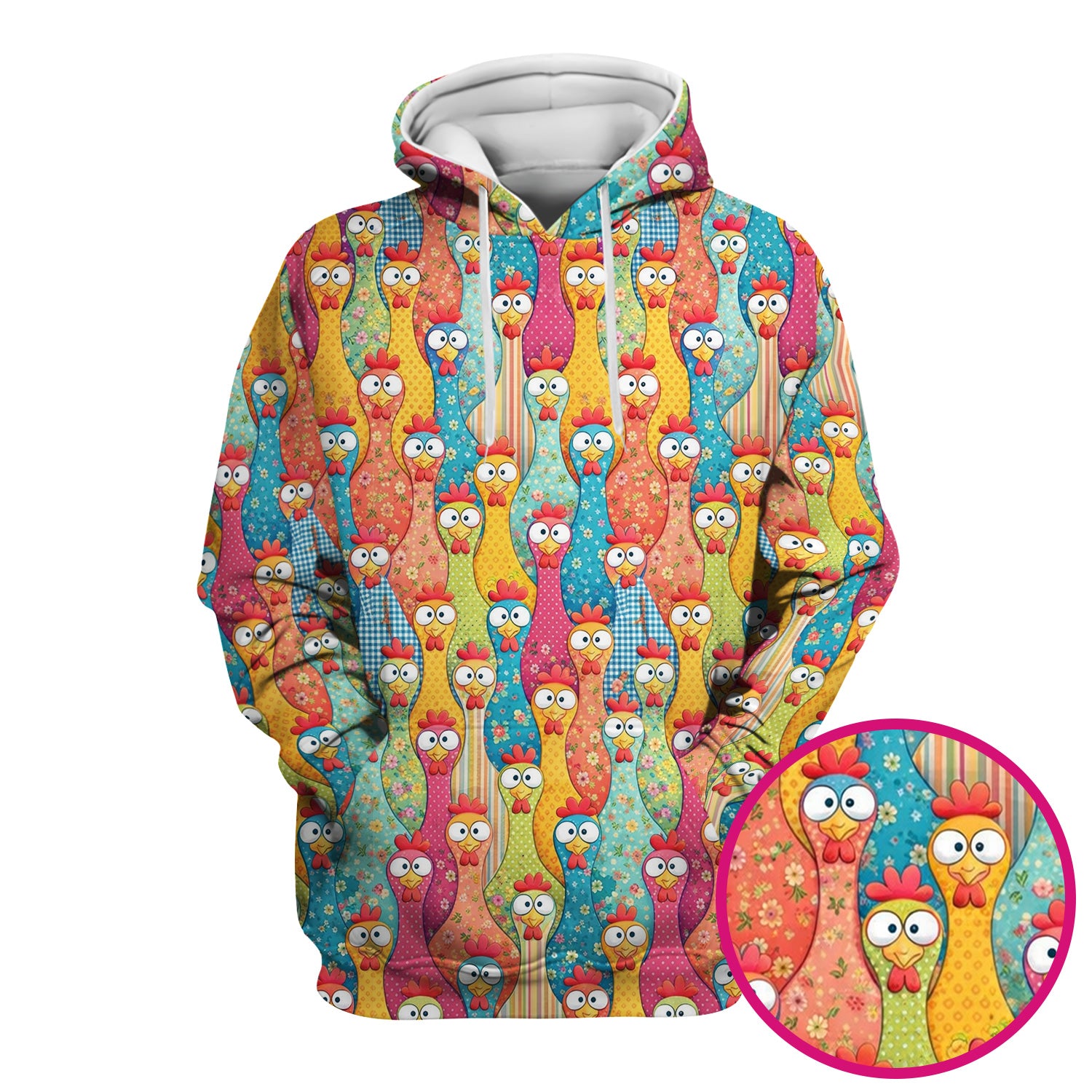 Funny Farm Chicken Cartoon Pattern Scrub Top, Comfortable Scrubs for Nurses