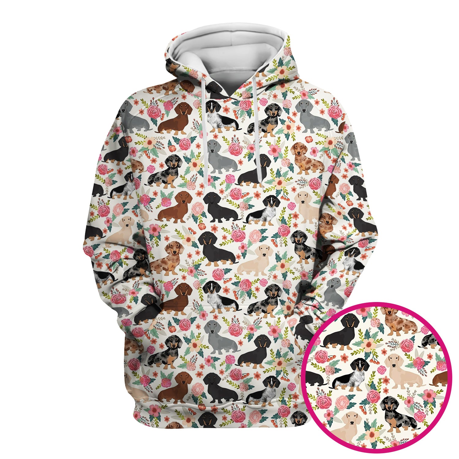 Adorable Dachshund Floral Pattern Scrub Top, Comfortable Scrubs For Nurses