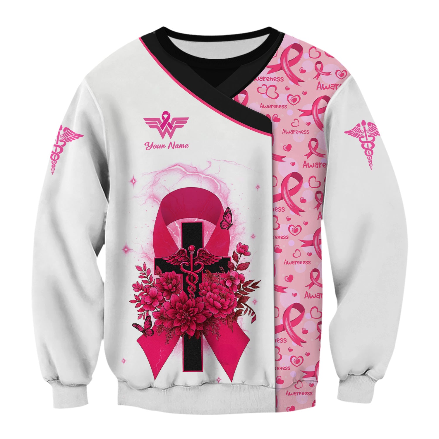 Custom Breast Cancer Warrior Shirt - Pink Ribbon Cross & Being Strong Is The Only Choice Tee - Gift for Women RN, LPN, CNA
