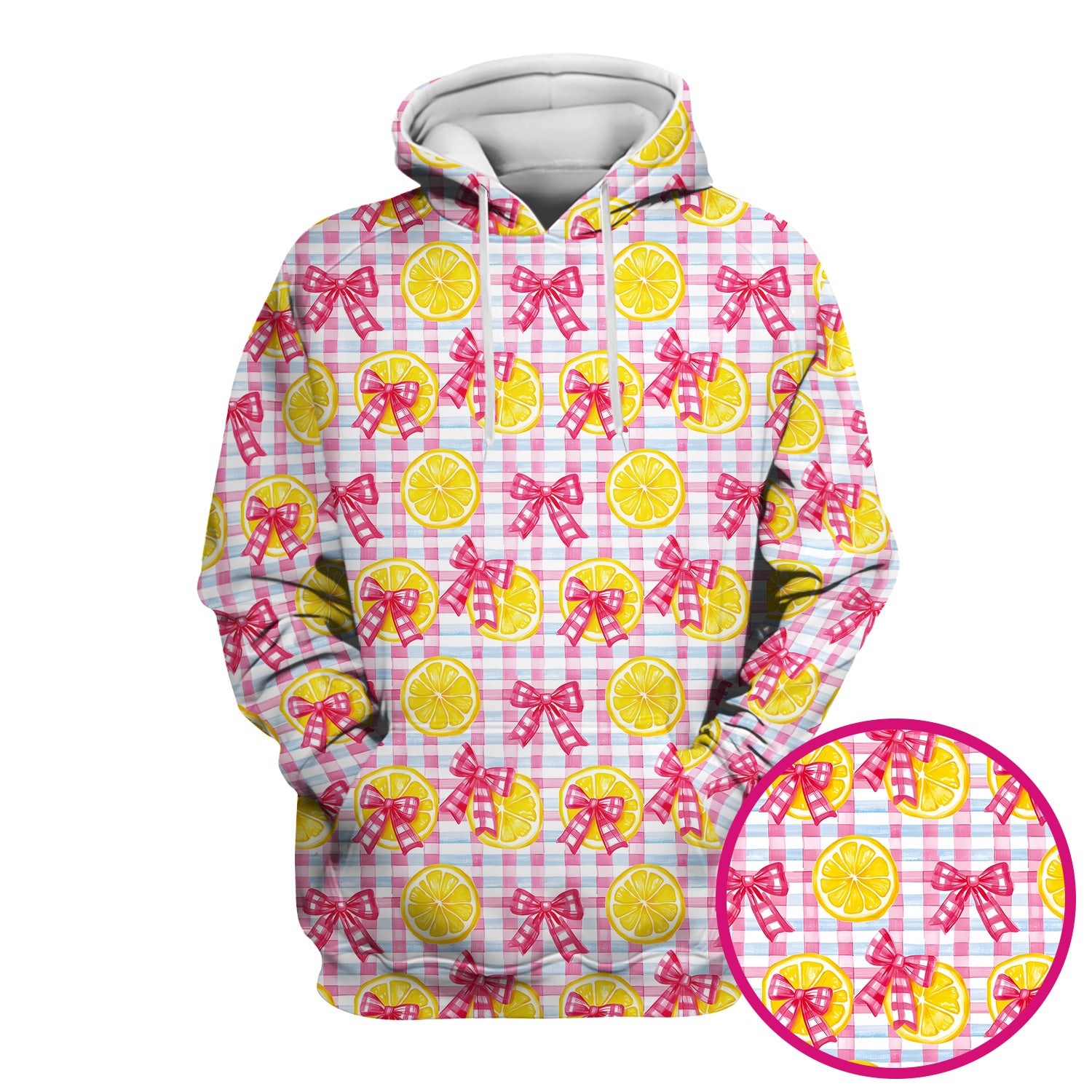 Cute Lemon Slice Pink Bow Gingham Pattern Scrub Top, Comfortable Scrubs for Nurses