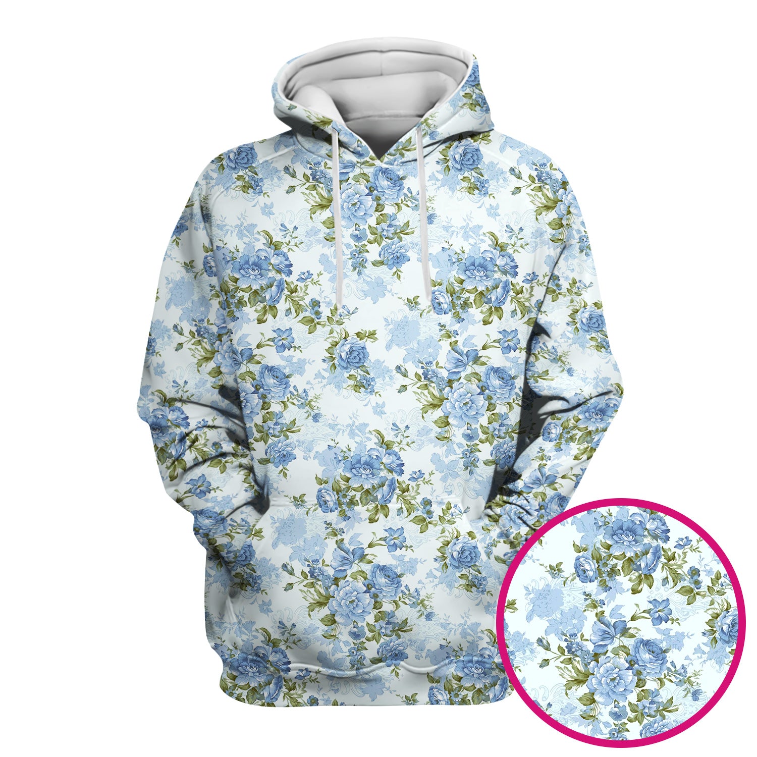 Cute Blue Floral Pattern Scrub Top, Comfortable Scrubs for Nurses