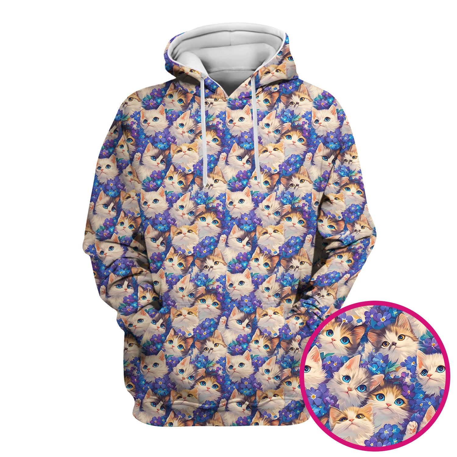 Cute Blue Eyed Kitten Pattern Scrub Top, Comfortable Scrubs for Nurses