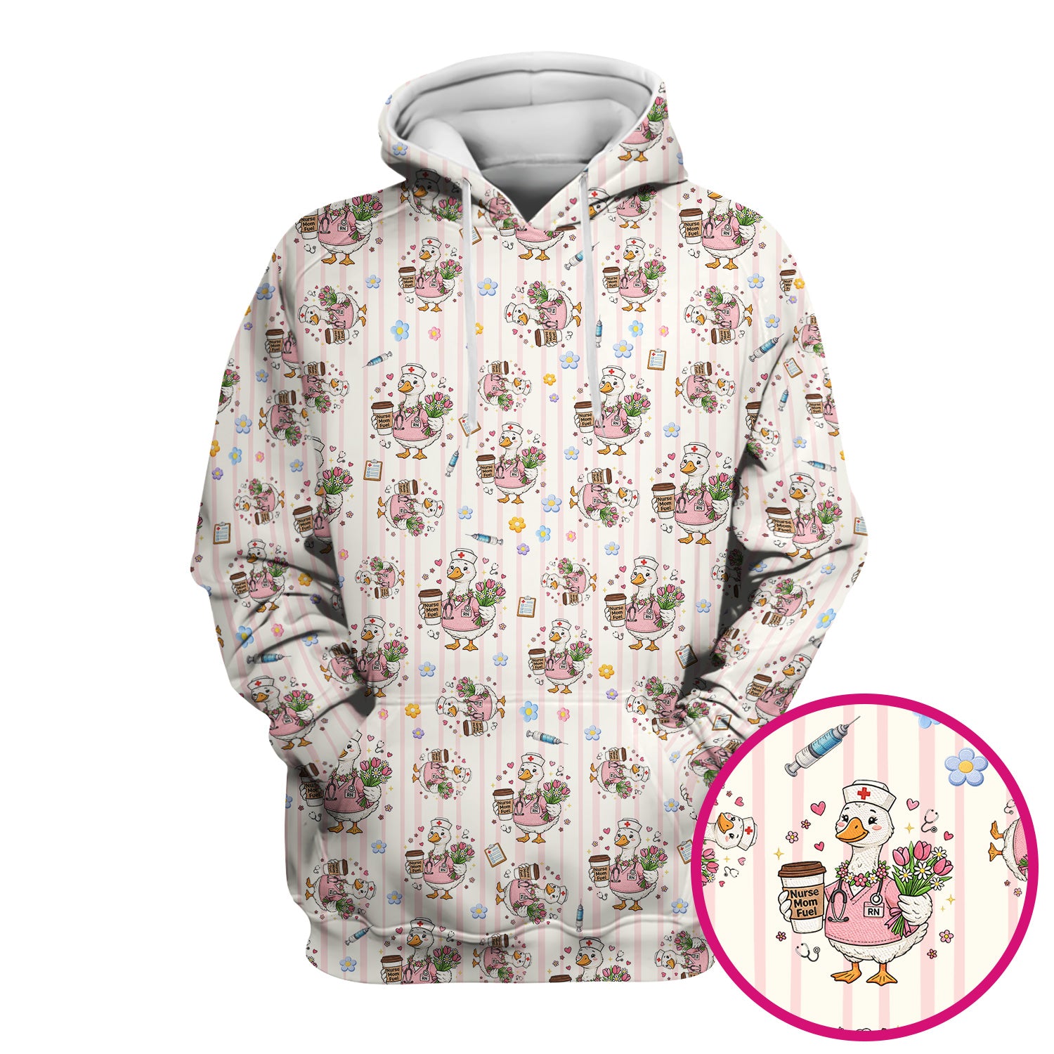 Cartoon Nurse Goose Pattern Scrub Top, Comfortable Scrubs for Nurses