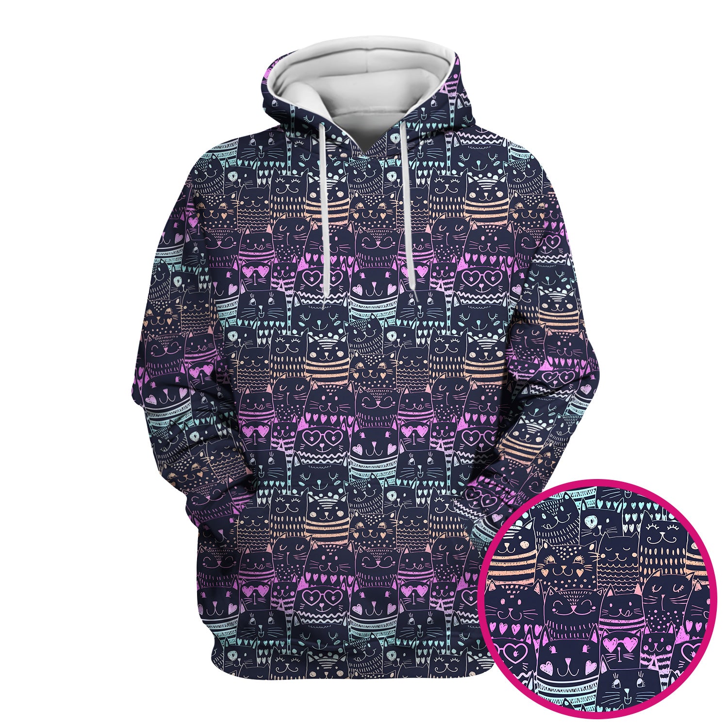 Cute Neon Cat Faces Pattern Scrub Top, Comfortable Scrubs for Nurses