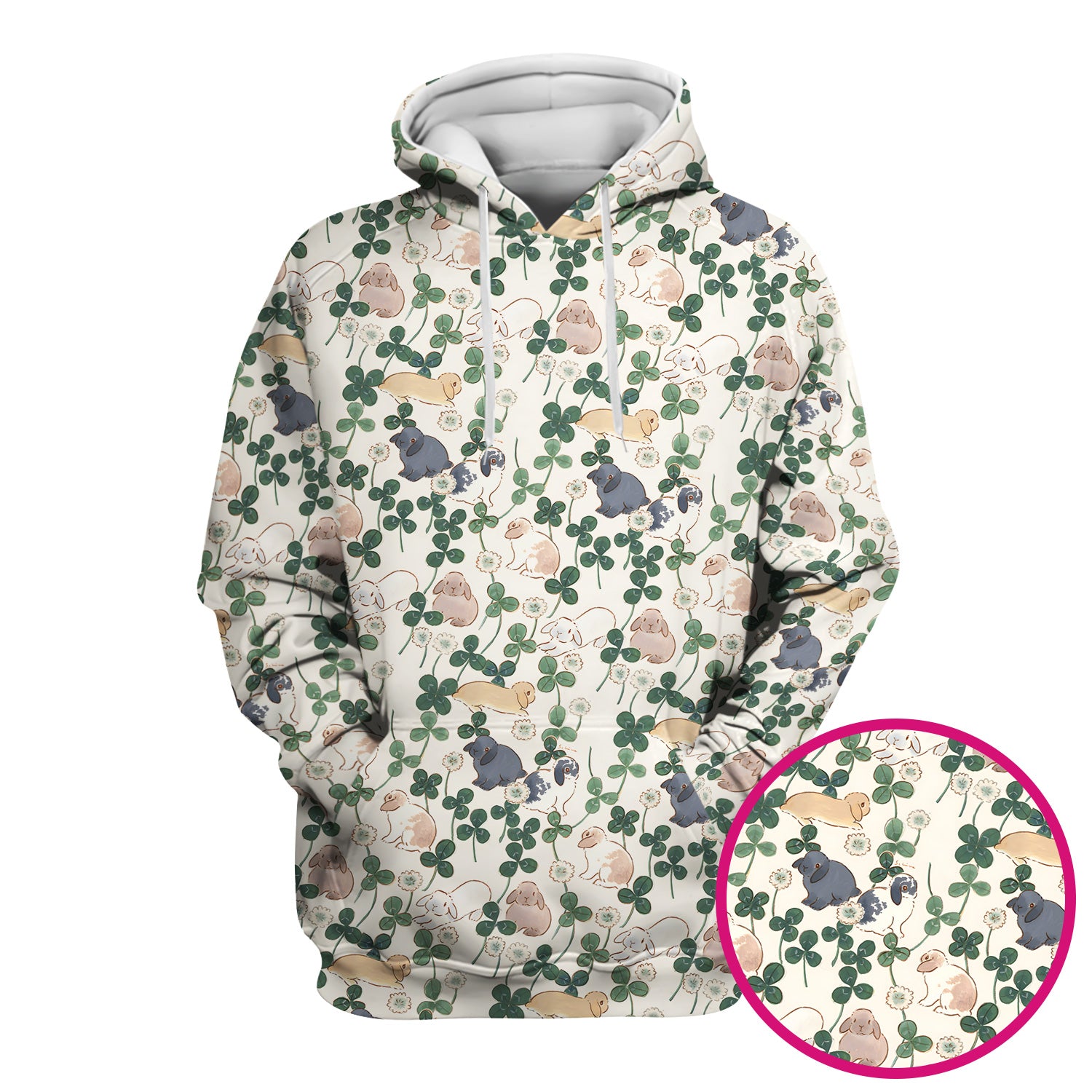 Cute Bunny Clover Garden Meadow Pattern Nurse Scrub Top, Comfortable Scrubs for Nurses