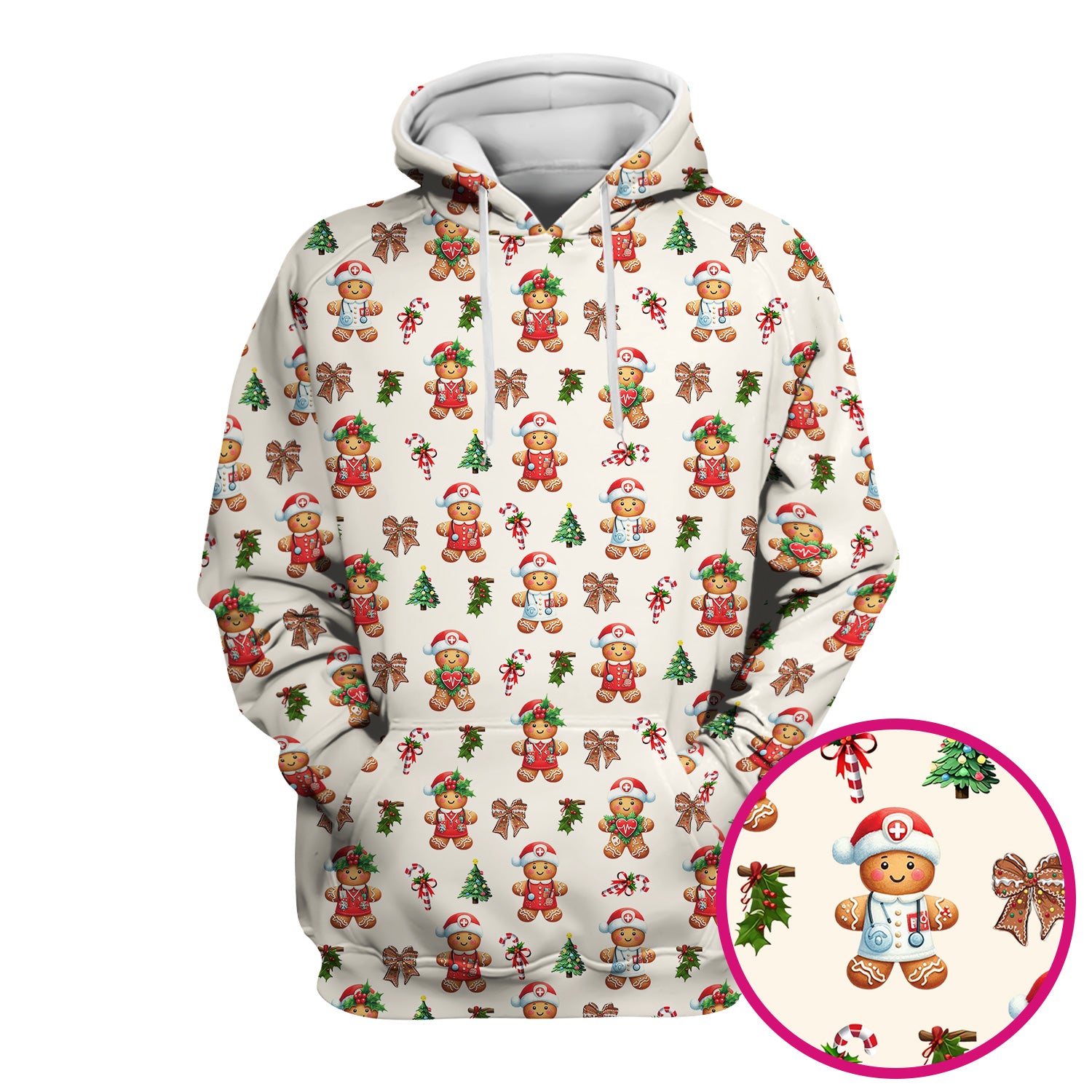 Funny Gingerbread Christmas Scrub Top - Cute Cookie with Bow Shirt - Festive Holiday Scrubs for Women
