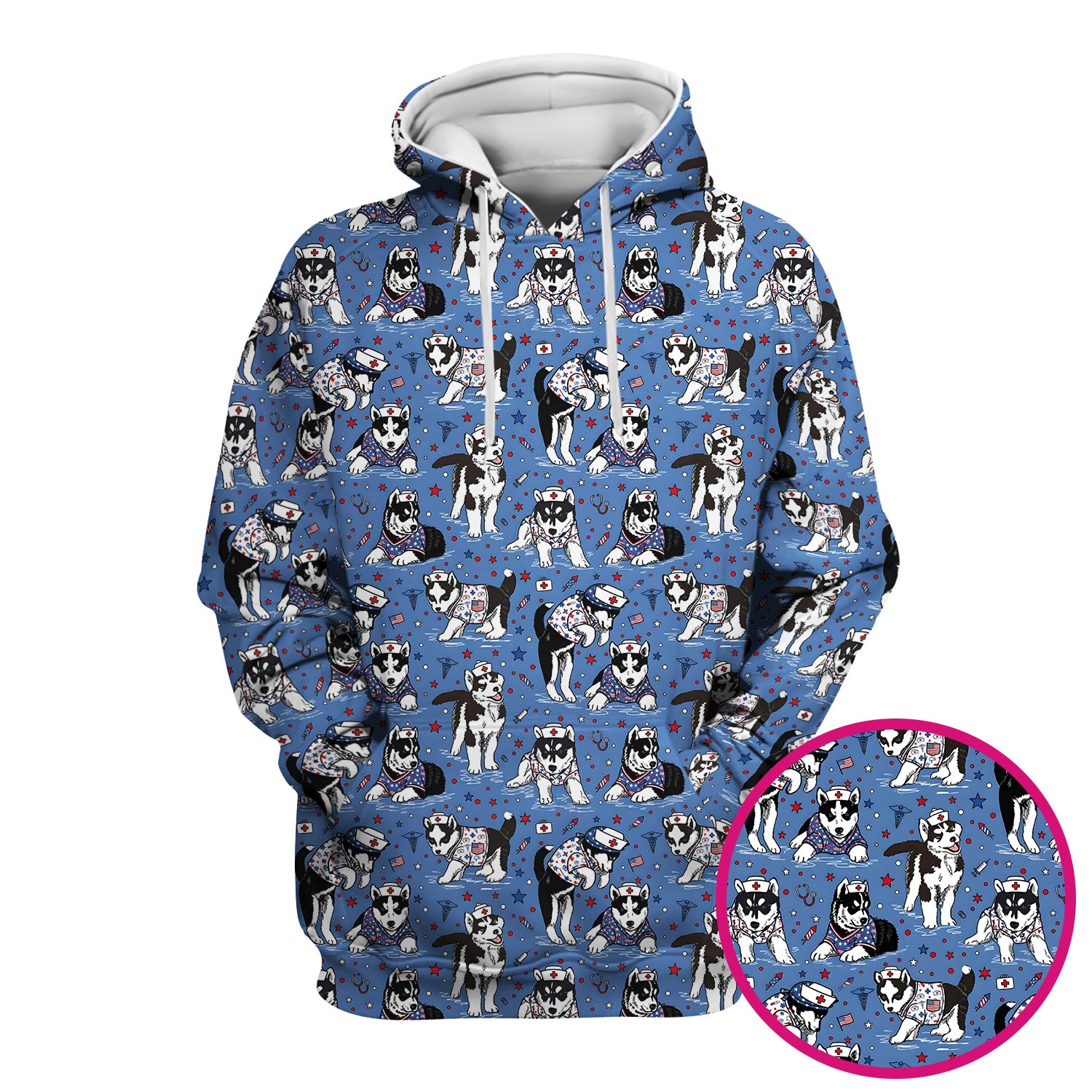 Cute Nurse Husky Dog Medical Pattern Scrub Top, Comfortable Scrubs for Nurses