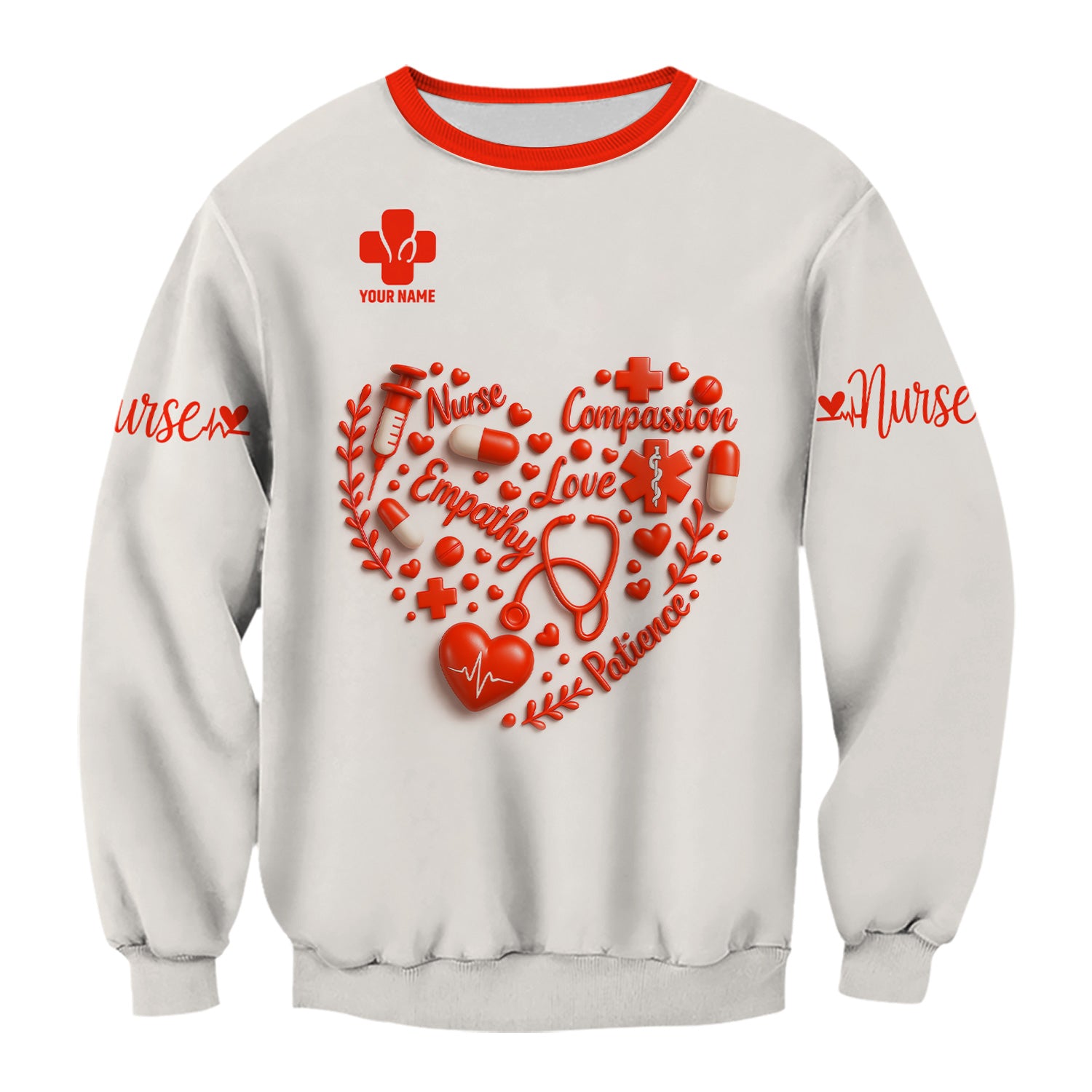 Heart Word Art Nurse Scrub Top - Compassion Empathy Love Design - Gift for RN CNA LPN Women in Healthcare