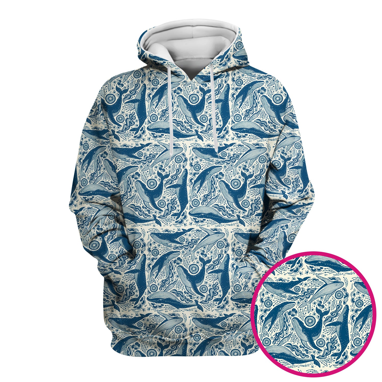Blue Whale Ocean Pattern Scrub Top, Breathable Fabrics Nursing Uniform