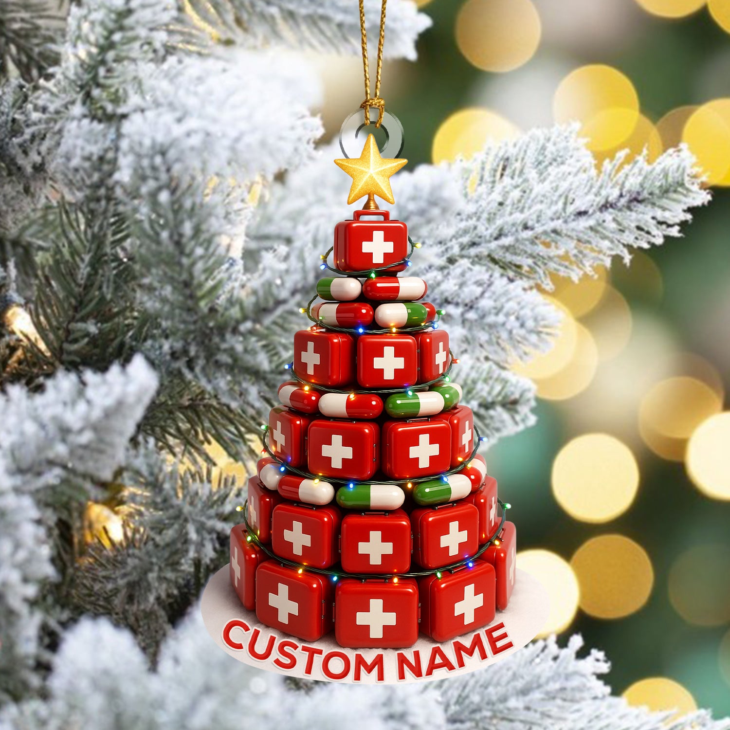 Medical Pill Box Christmas Tree Ornament, Custom Name Nursing Gift, Nurse Holiday Decor Keepsake
