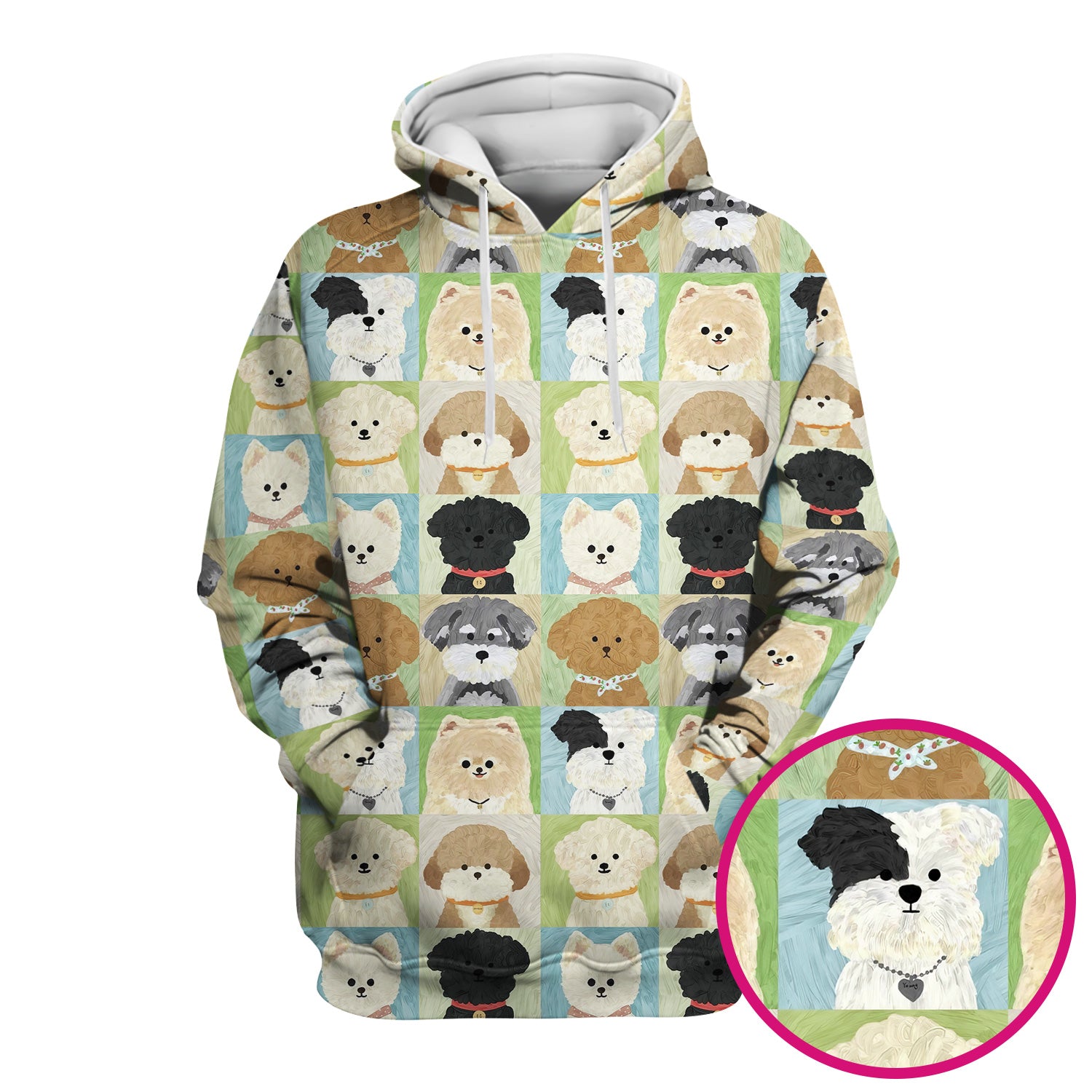 Adorable Different Dog Breeds Pattern Scrubs Top, Breathable Fabrics Nursing Uniform