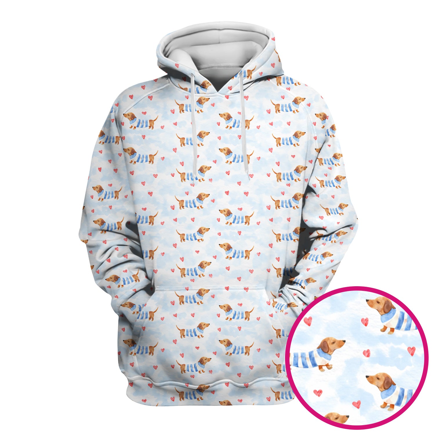 Sweet Dachshund And Pink Hearts Print Scrub Top, Comfortable Scrubs for Nurses