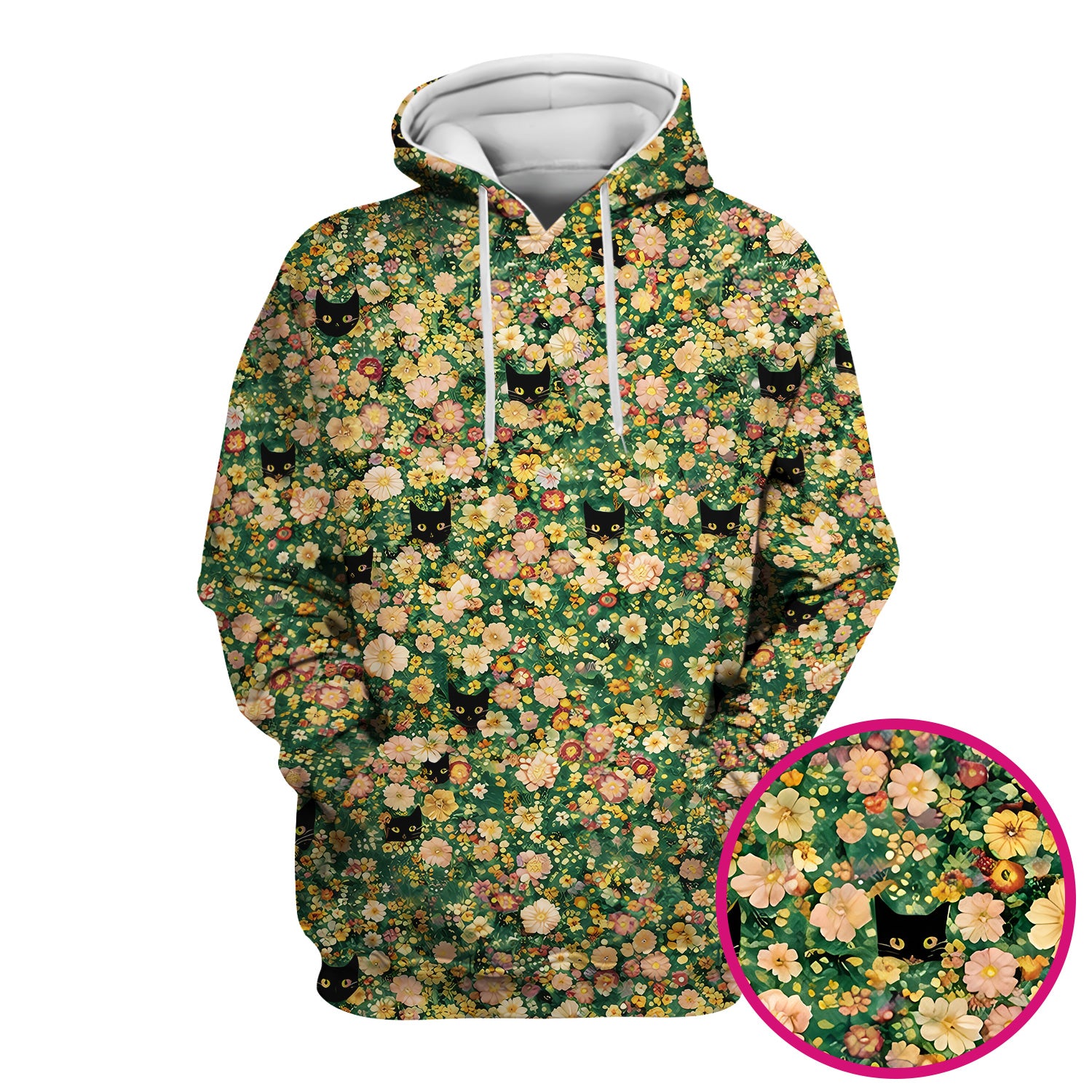 Cute Black Cat In Floral Garden Pattern Scrubs Top, Comfortable Scrubs for Nurses