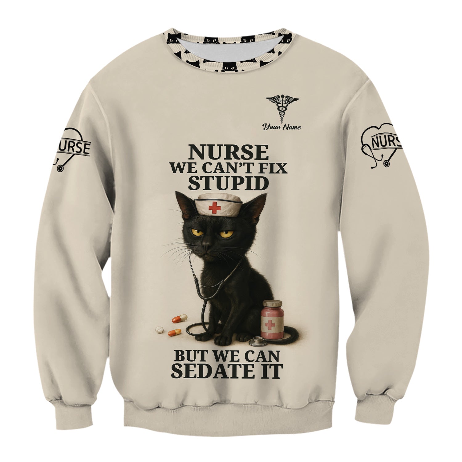 Custom Nurse V-Neck Scrub Shirt - Hilarious Cat Graphic with Medical Quote - Gift for Registered Nurse LPN CNA Women