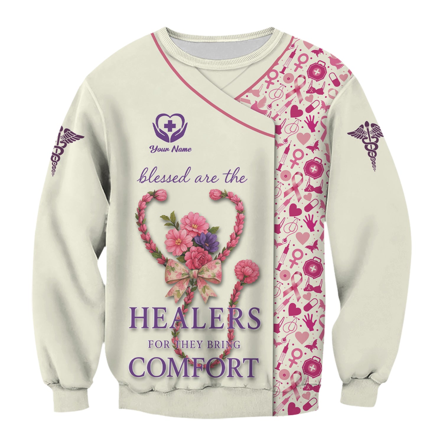 Custom Breast Cancer Awareness Nurse Shirt - Blessed Healers Comfort Quote - Gift for RN LPN CNA
