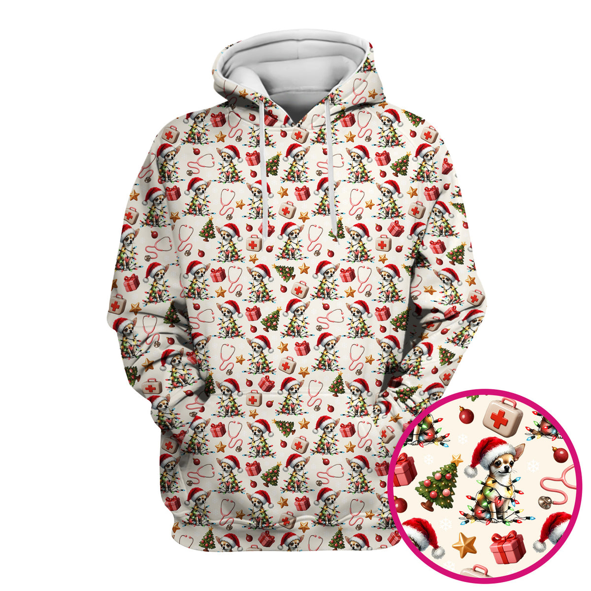 Funny Chihuahua Nurse Scrub Top, Christmas Dog Pattern Medical Shirt, Holiday Scrubs for RN, LPN, CNA, Vet Tech Gift