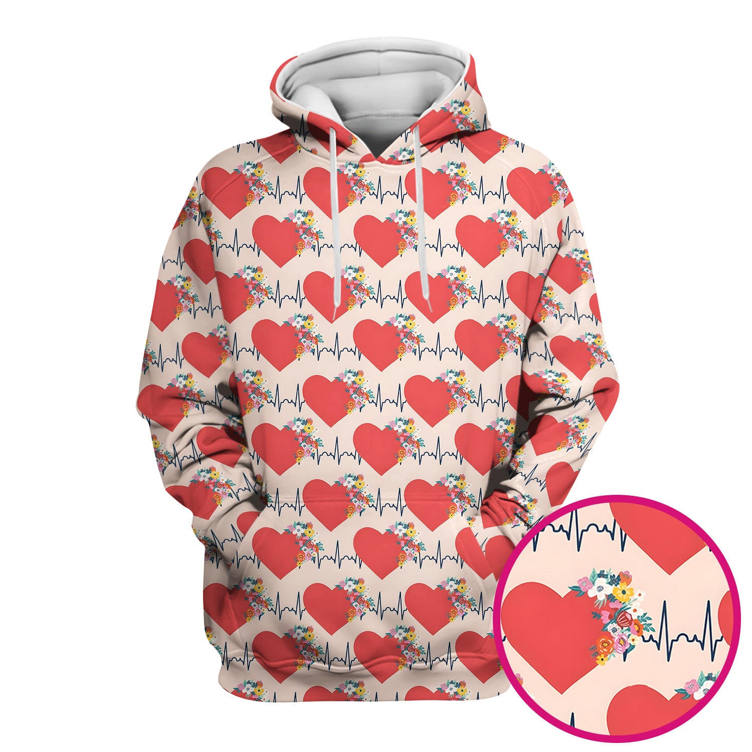 Nurse Heartbeat Floral Pattern Scrub Top, Comfortable Scrubs for Nurses