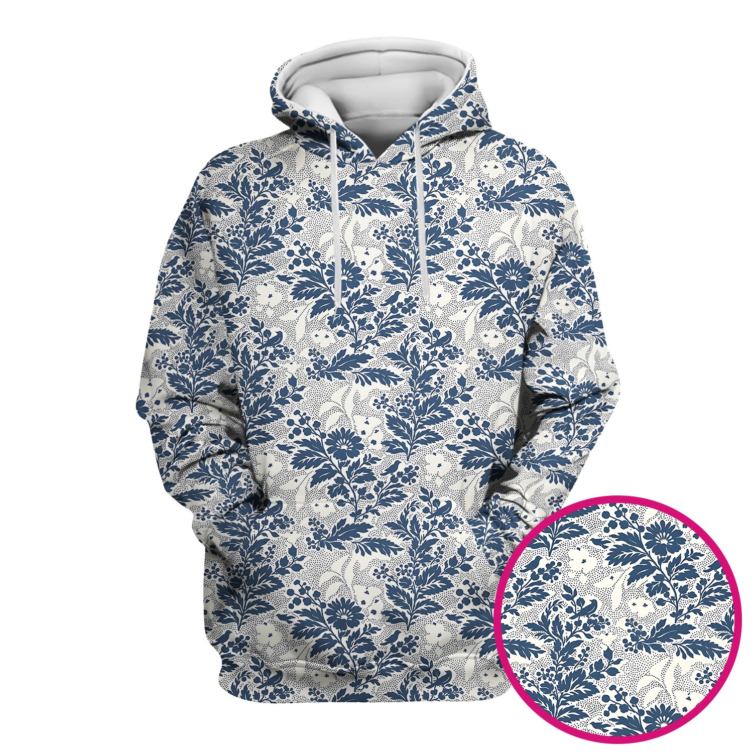 Cute Blue Floral Botanical Nurse Pattern Scrub Top, Breathable Fabrics Nursing Uniform