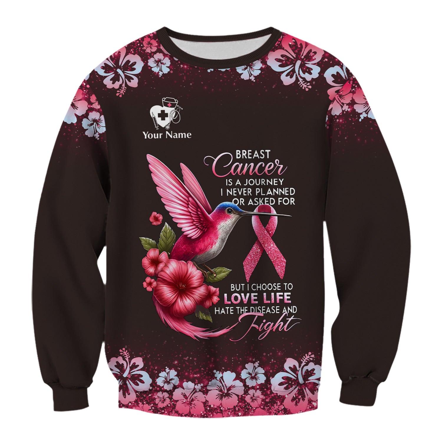 Custom Breast Cancer Awareness Shirt - Hummingbird Pink Ribbon Graphic Tee - Gift for RN LPN CNA