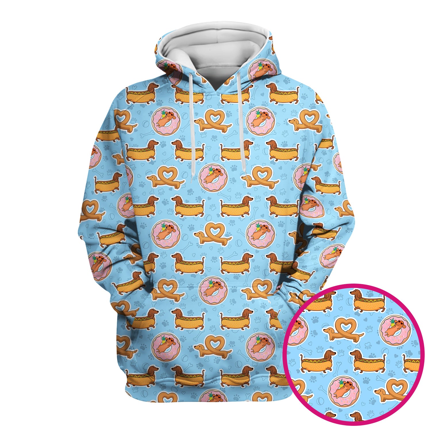 Cute Dachshund Donut Heart Pattern Scrub Top, Comfortable Scrubs For Nurses