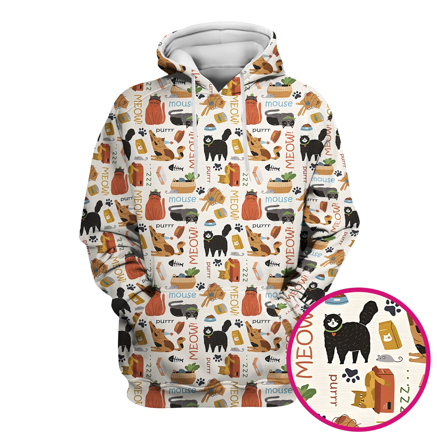 Meow Purr Cat Life Print Scrub Top, Comfortable Scrubs for Nurses