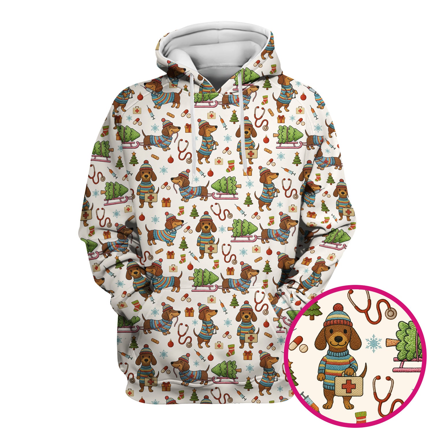 Dachshund Dog Scrub For Nurse, Funny Wiener Dog Lover Gift, Cute Dog 3D Knit Pattern Shirt