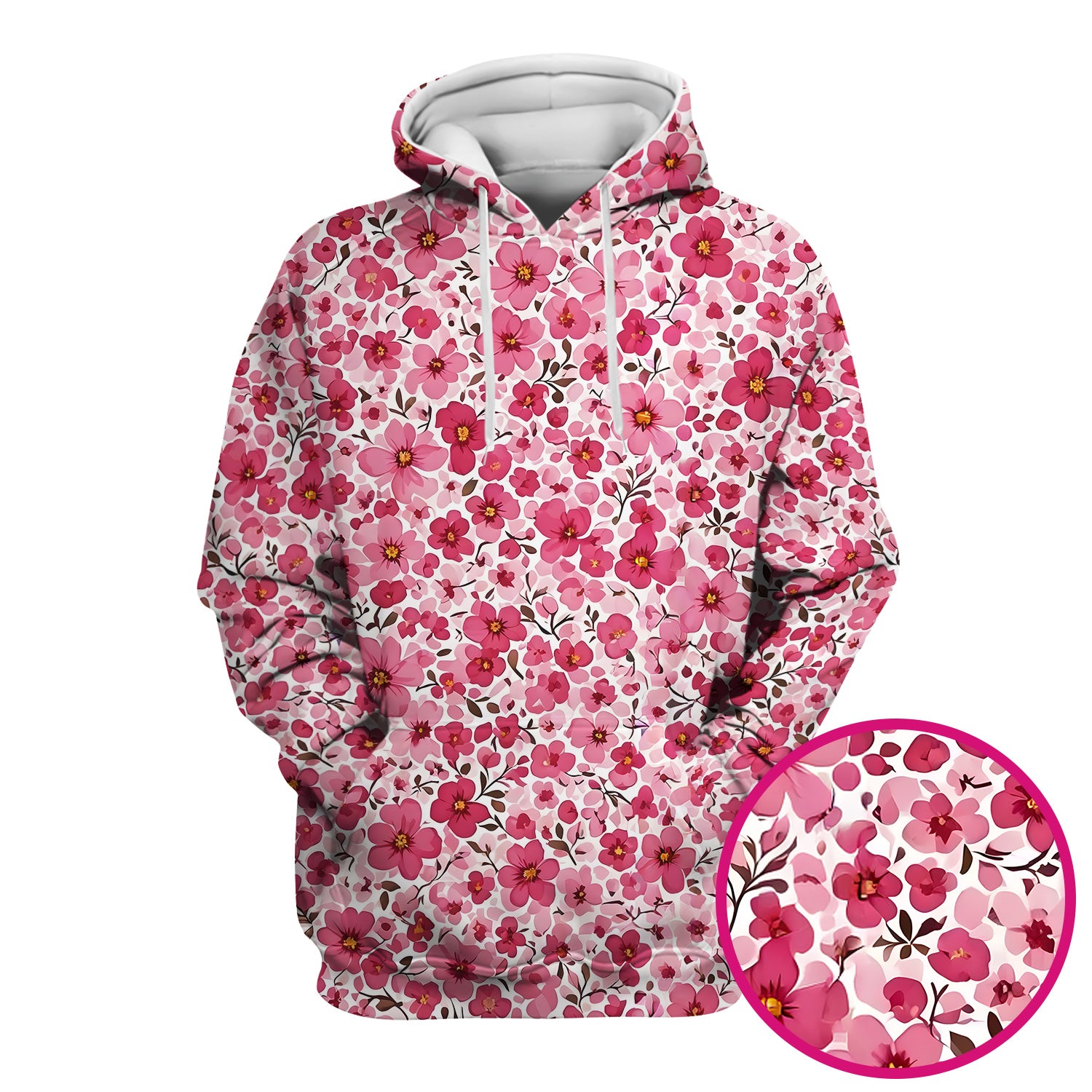 Pink Cherry Blossom Floral Pattern Scrub Top, Comfortable Scrubs for Nurses