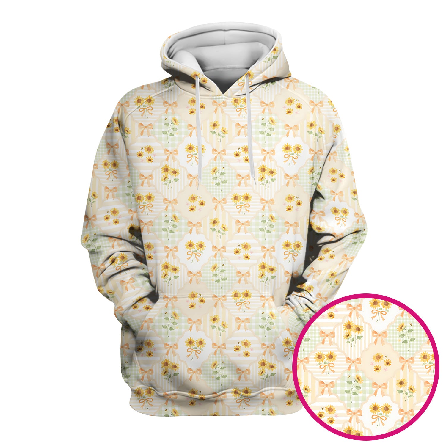 Cute Sunflower Ribbon Patchwork Pattern Scrub Top, Comfortable Scrubs for Nurses