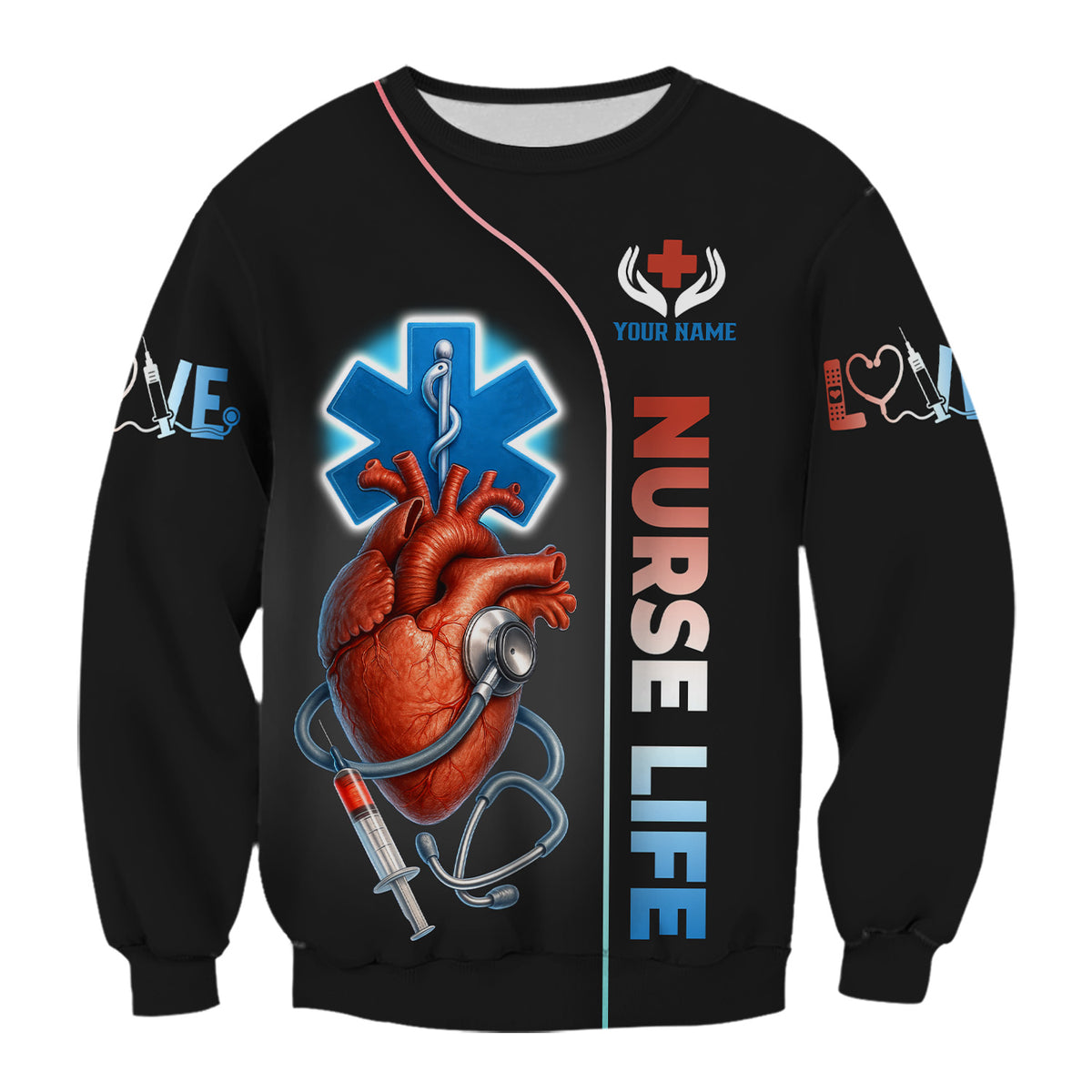 Personalized Nurse Life Scrub Top - Anatomical Heart with Stethoscope Design - Custom Name Medical Uniform for RN, LPN, CNA