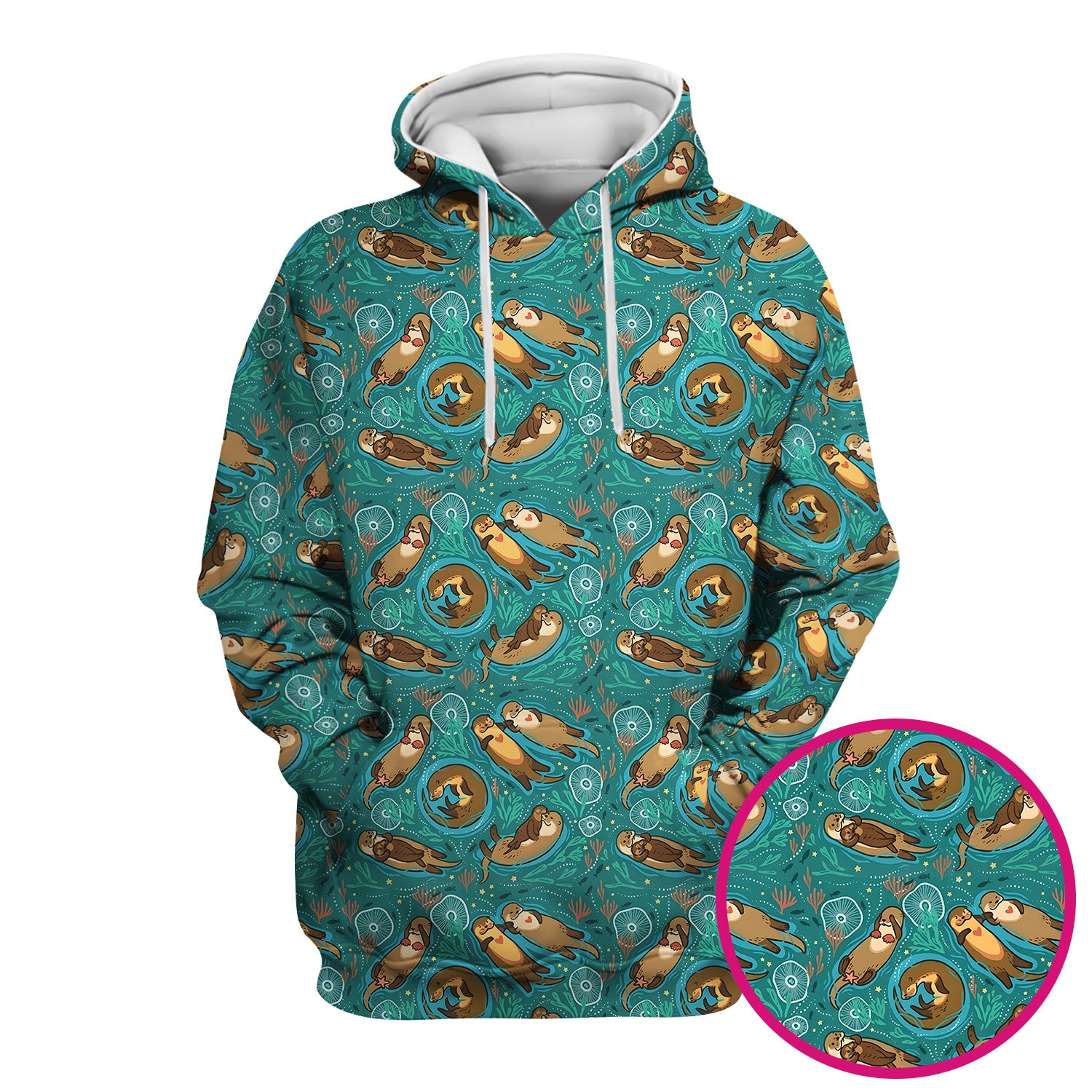 Sea Otter Floating Ocean Pattern Scrub Top, Comfortable Scrubs for Nurses
