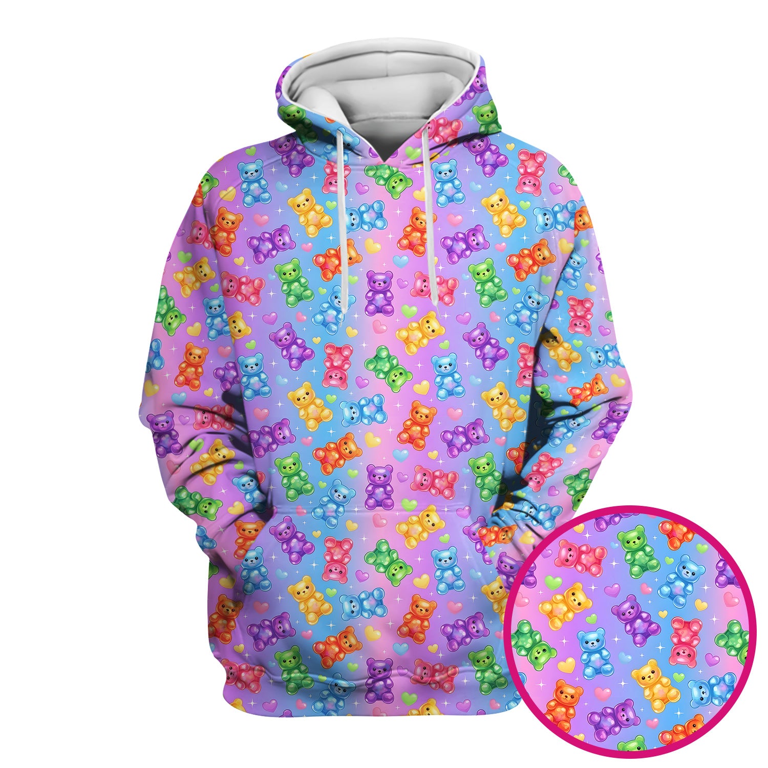 Colorful Gummy Bear Pattern Scrub Top, Breathable Fabrics Nursing Uniform