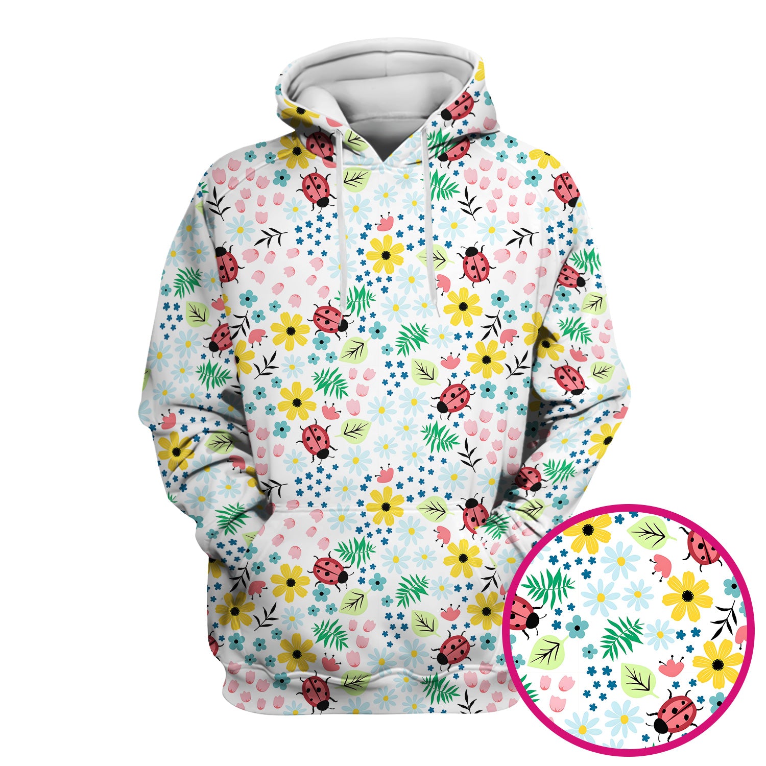 Cute Ladybug Floral Garden Print Scrub Top, Comfortable Scrubs for Nurses