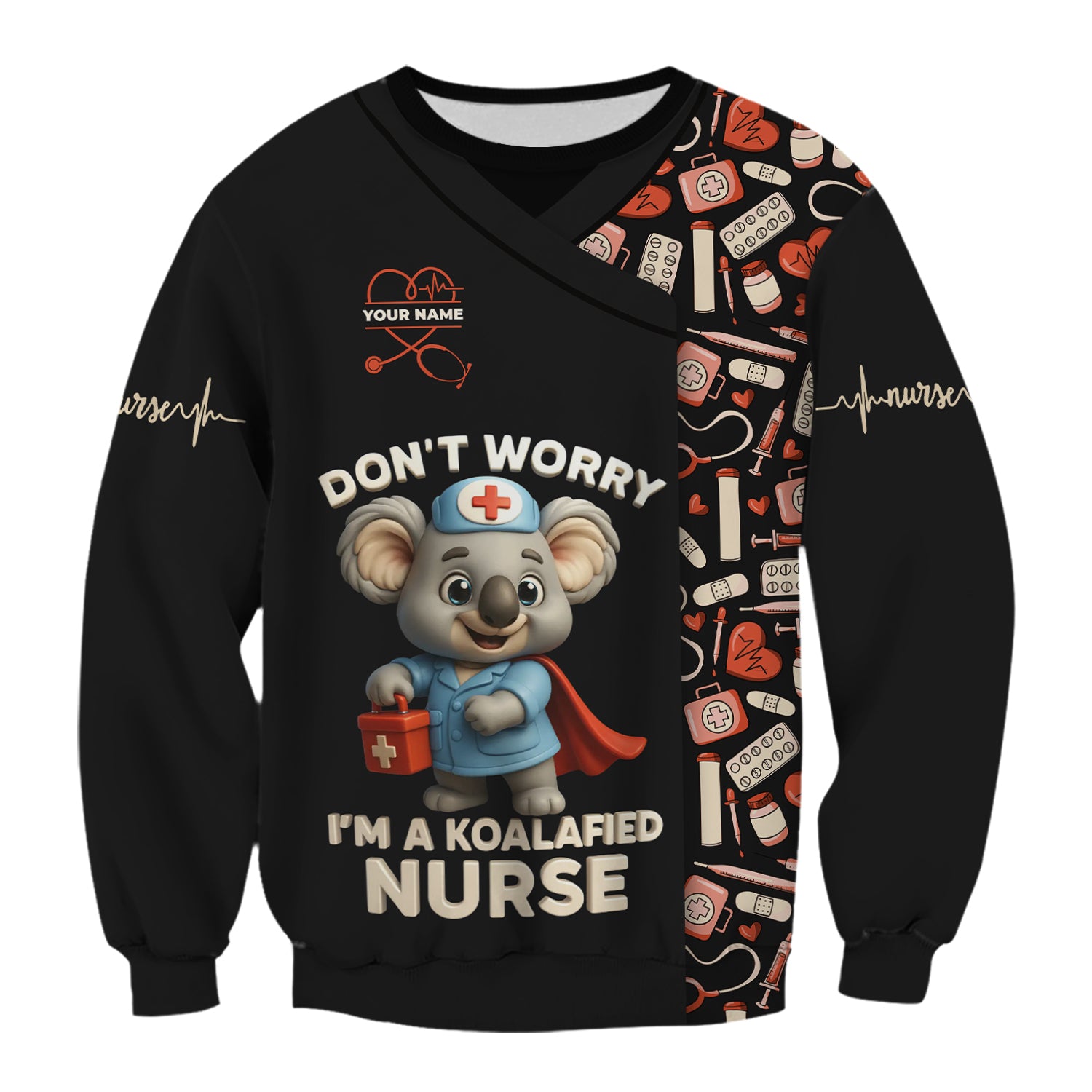 Custom Cute Animal Nurse Shirt - Superhero Koala & Medical Tools Graphic Tee - Gift for RN LPN CNA