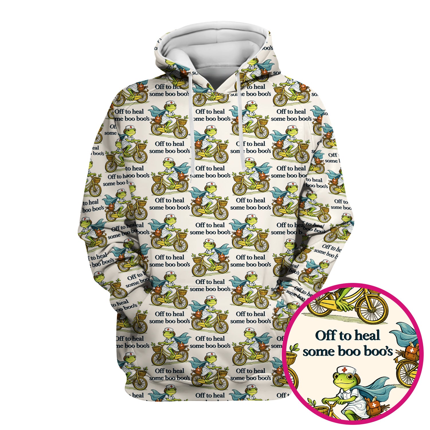 Funny Frog Nurse Cycling Pattern Scrub Top, Comfortable Scrubs for Nurses