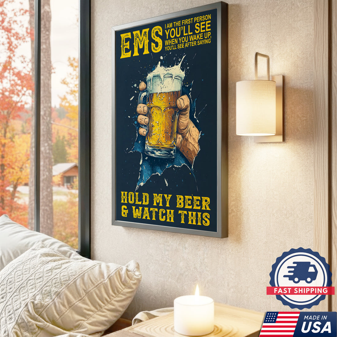 Funny EMS Canvas for Paramedics, Hold My Beer and Watch This Medical Wall Decor, Appreciation Gift Home Decor
