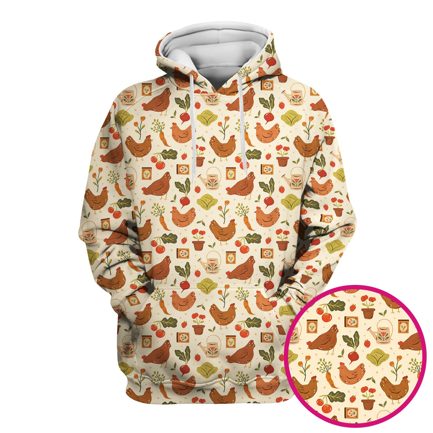Rustic Farm Chicken Garden Vegetable Pattern Scrub Top, Comfortable Scrubs for Nurses