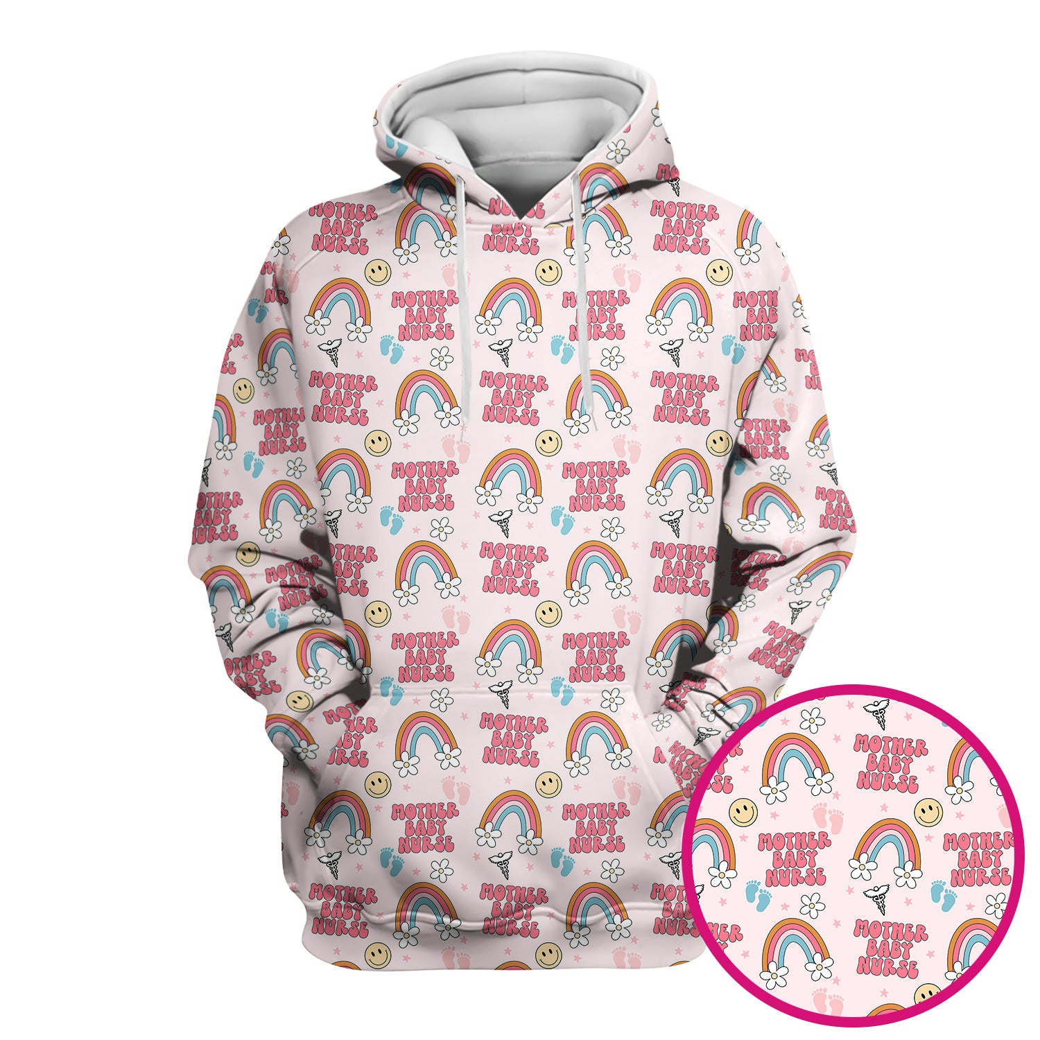 Sweet Mother Baby Nurse Rainbow Pattern Scrub Top, Comfortable Scrubs for Nurses